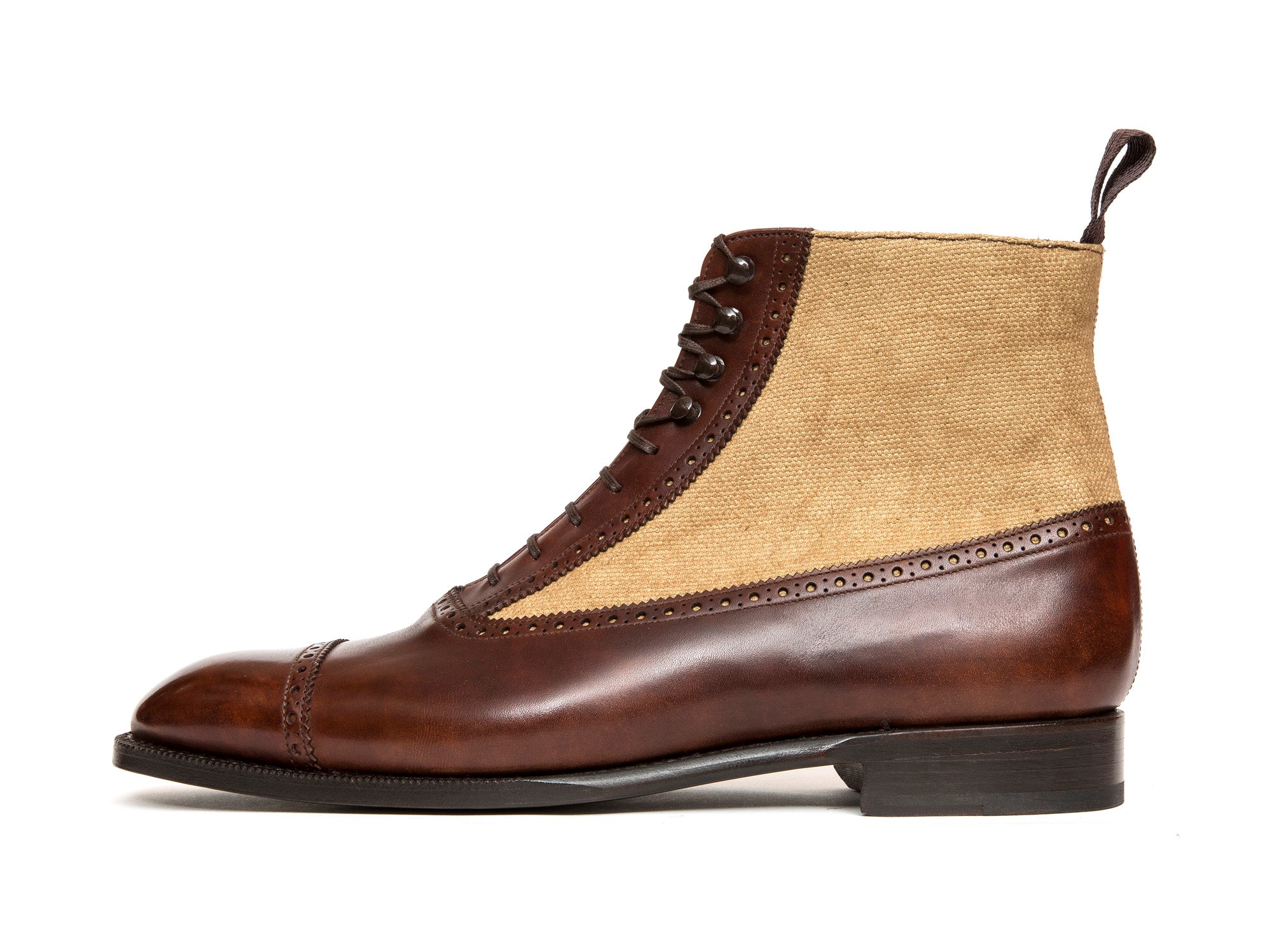 Tyler - MTO - Walnut Museum Calf / Hemp Canvas - NGT Last - Single Leather Sole-Made To Order Boot Spectator Balmoral-J.FitzPatrick Footwear