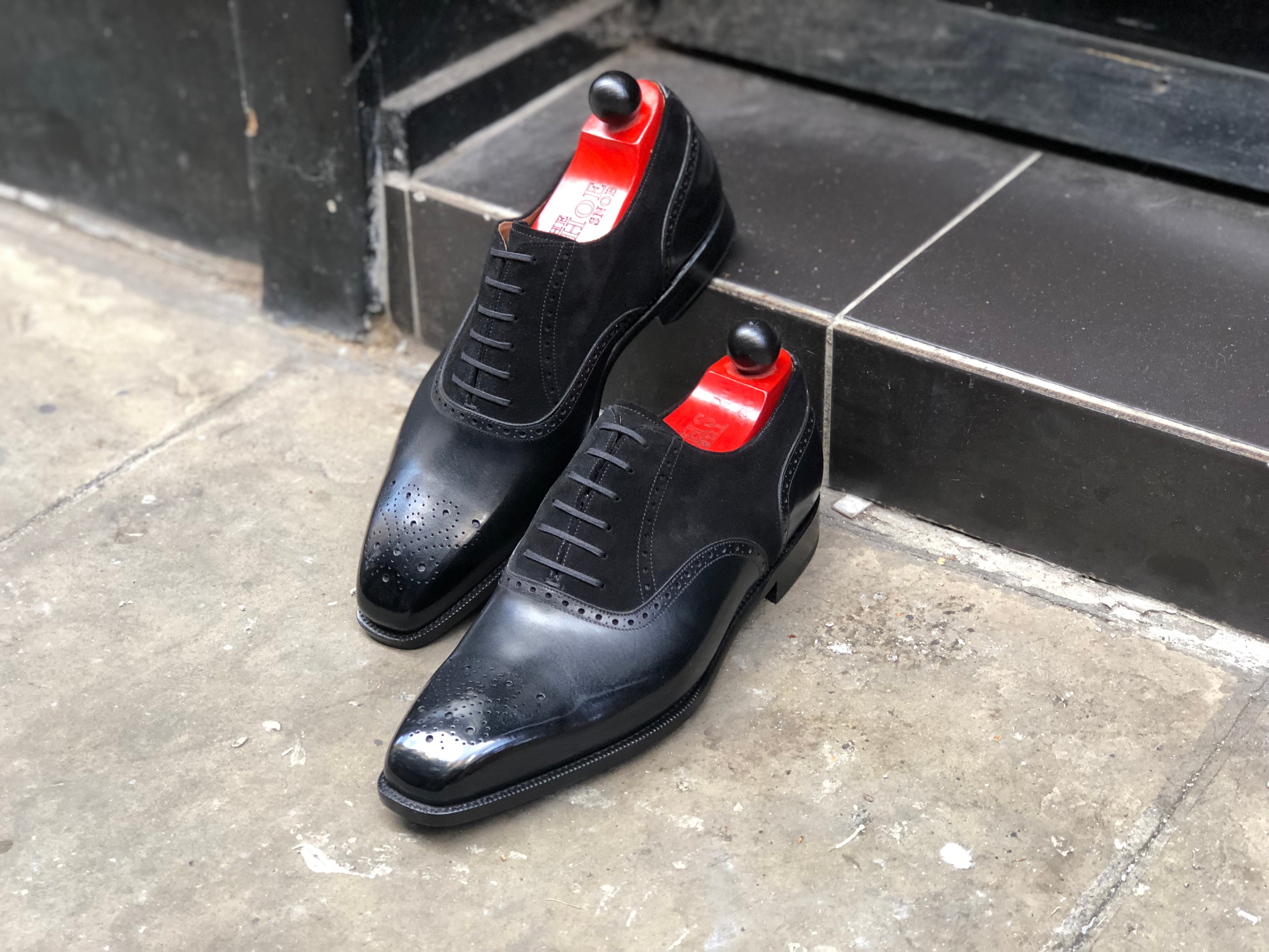 Wallingford - MTO - Black Calf / Black Suede - MGF Last - Single Leather Sole-Made To Order Medallion Brogue Oxfords-J.FitzPatrick Footwear