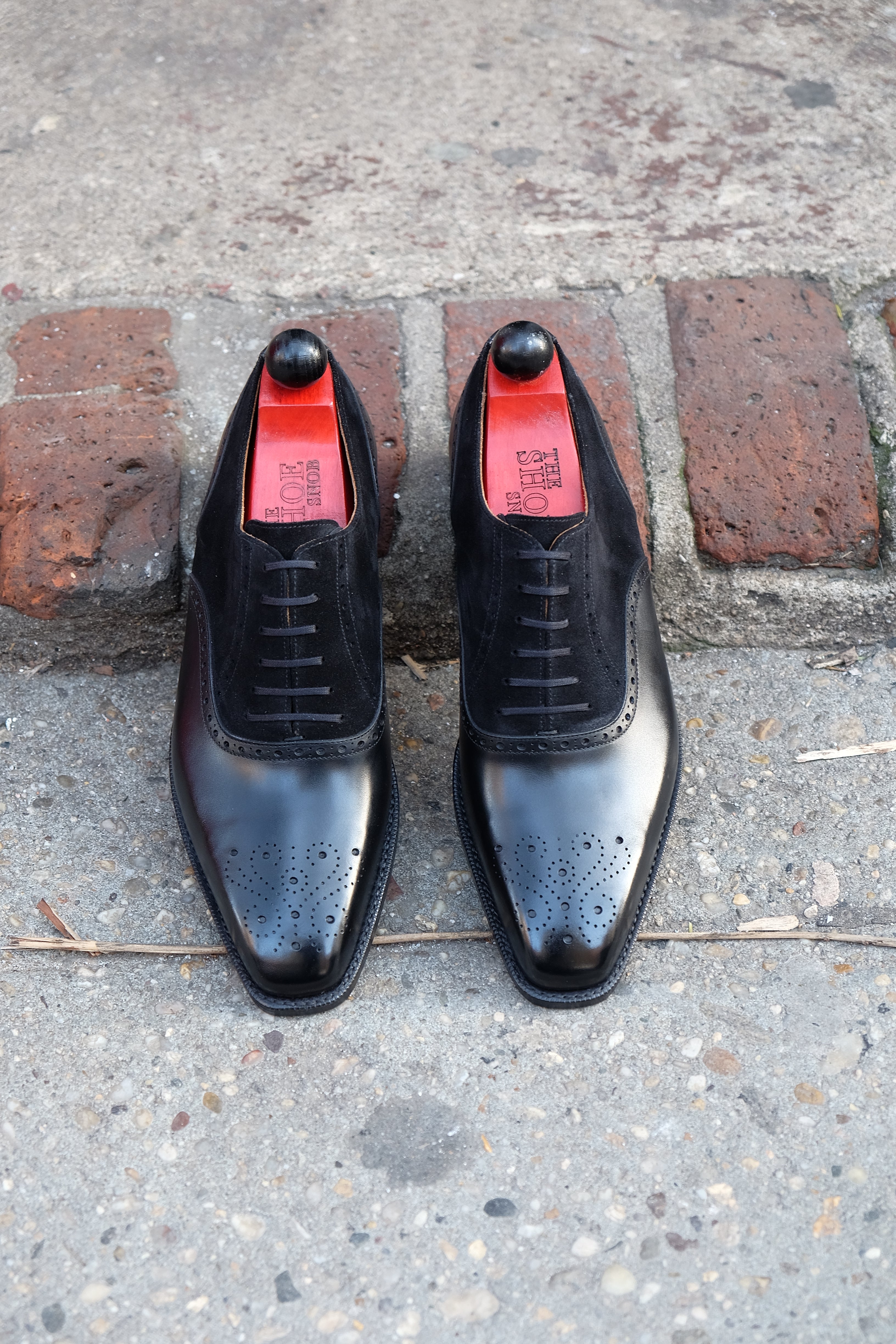 Wallingford - MTO - Black Calf / Black Suede - MGF Last - Single Leather Sole-Made To Order Medallion Brogue Oxfords-J.FitzPatrick Footwear