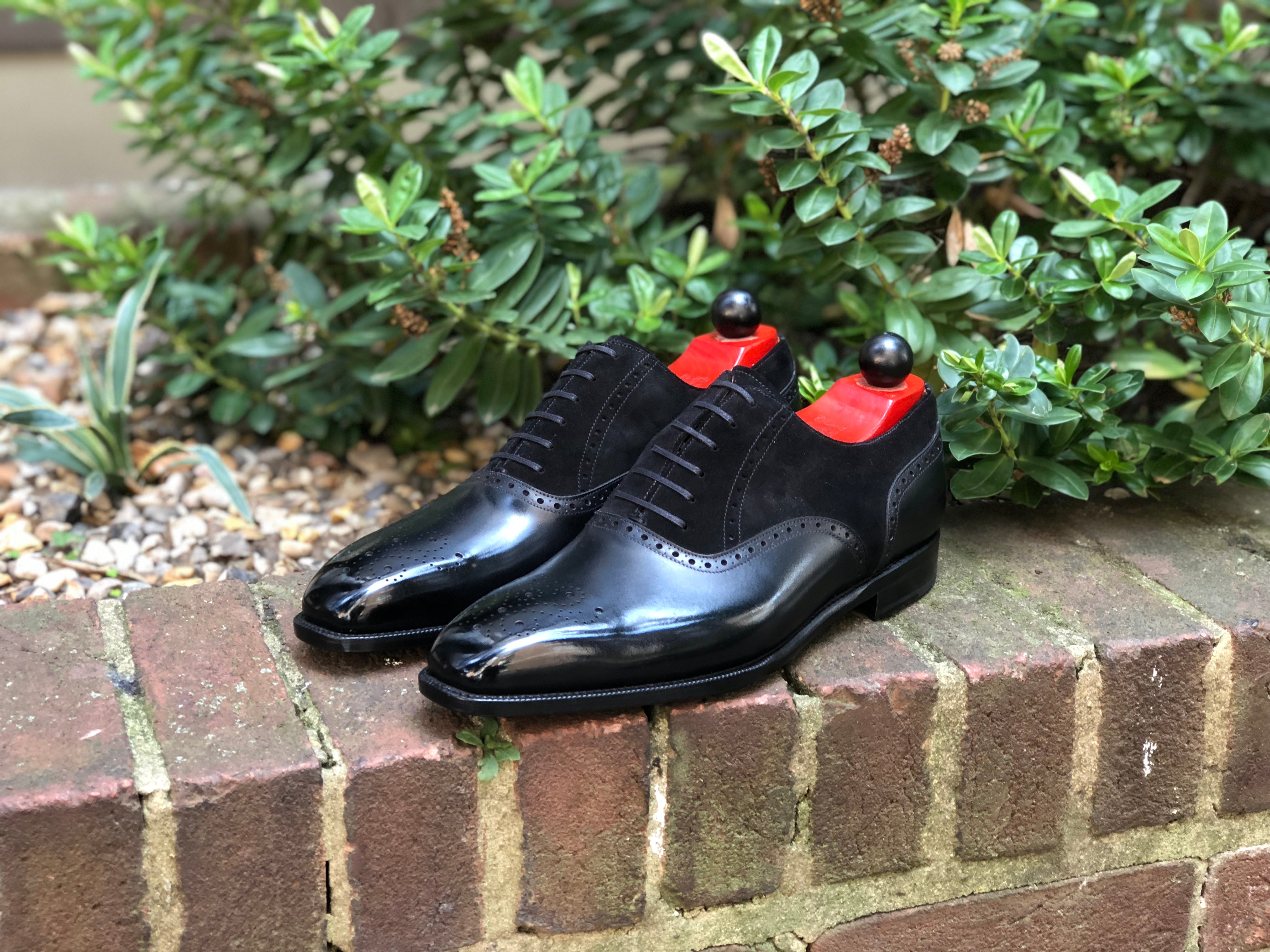 Wallingford - MTO - Black Calf / Black Suede - MGF Last - Single Leather Sole-Made To Order Medallion Brogue Oxfords-J.FitzPatrick Footwear