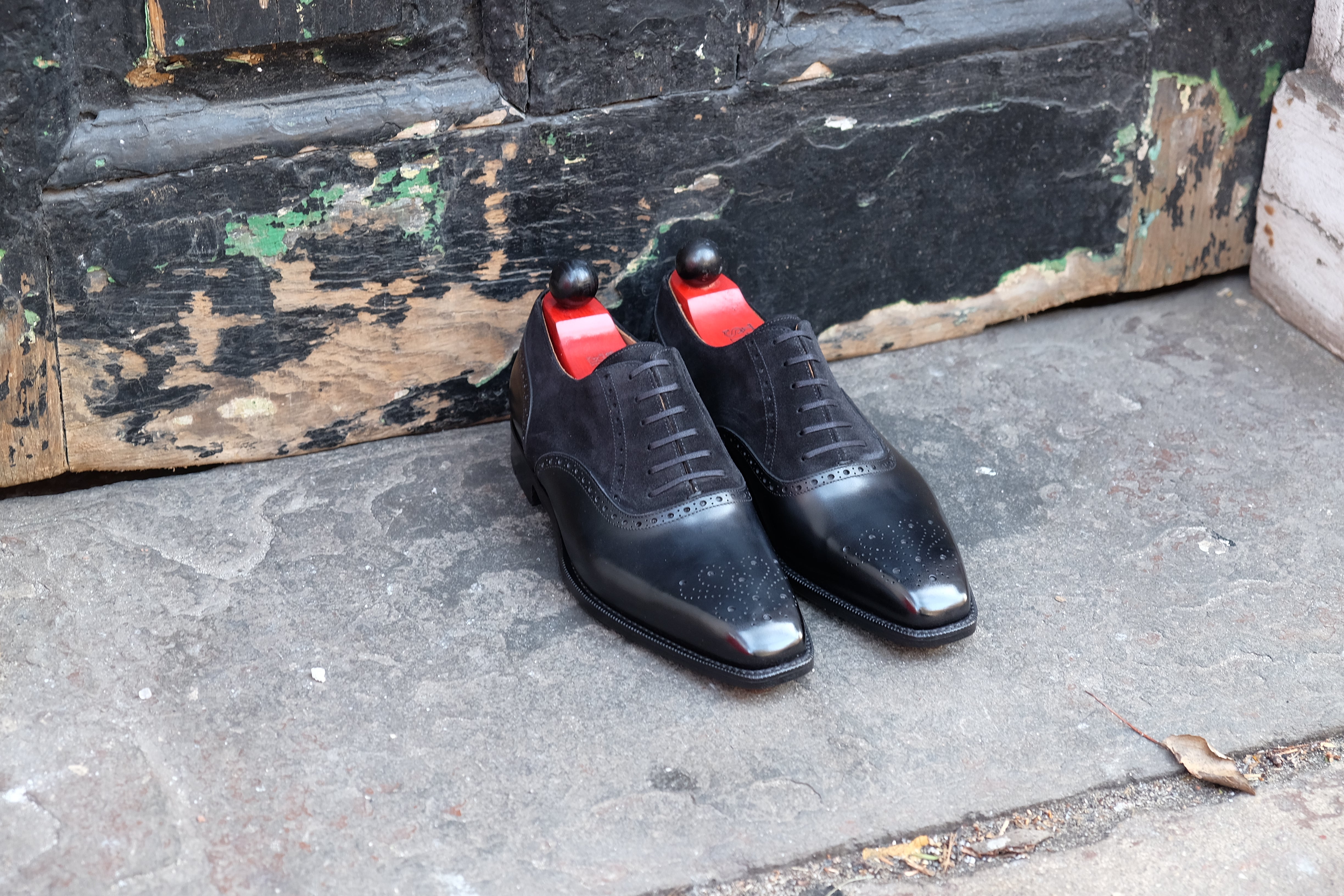 Wallingford - MTO - Black Calf / Black Suede - MGF Last - Single Leather Sole-Made To Order Medallion Brogue Oxfords-J.FitzPatrick Footwear