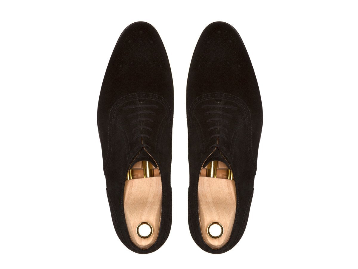 Wallingford - MTO - Black Suede - TMG Last - Single Leather Sole-Made To Order Medallion Brogue Oxfords-J.FitzPatrick Footwear