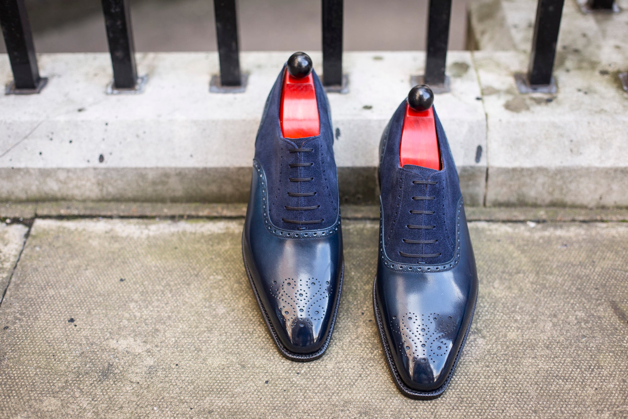 Wallingford - MTO - Shaded Navy Calf / Navy Suede - LPB Last - Single Leather Sole-Made To Order Medallion Brogue Oxfords-J.FitzPatrick Footwear