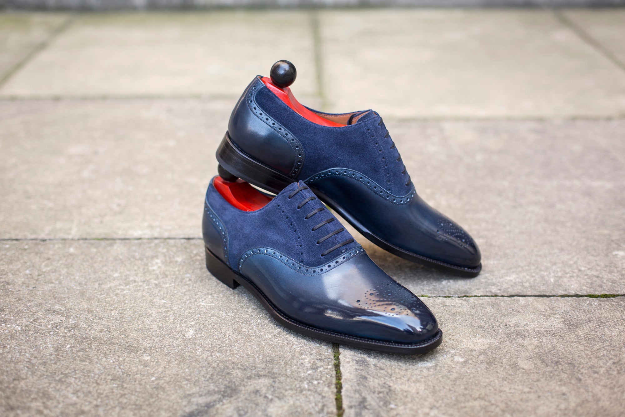 Wallingford - MTO - Shaded Navy Calf / Navy Suede - LPB Last - Single Leather Sole-Made To Order Medallion Brogue Oxfords-J.FitzPatrick Footwear