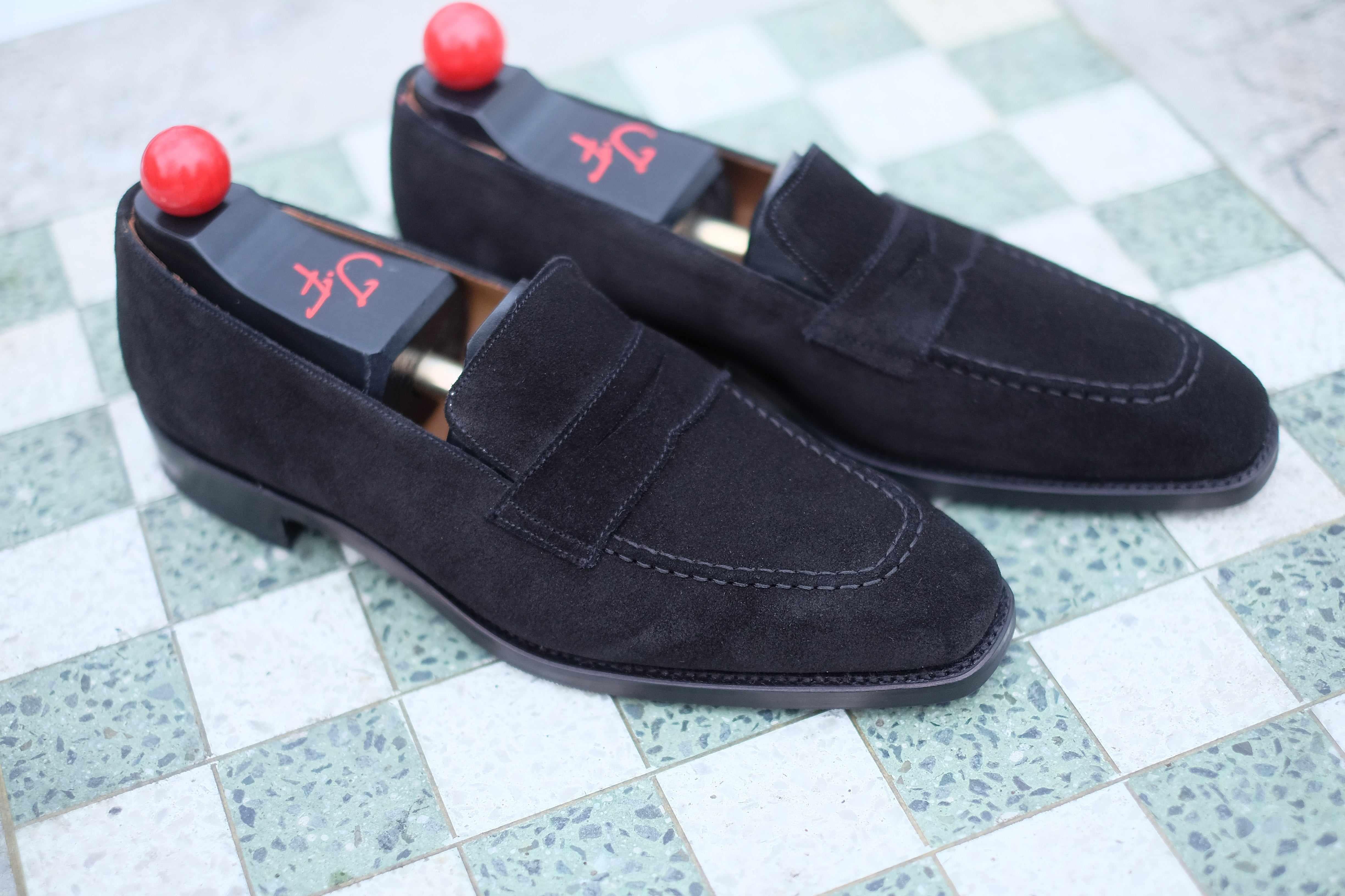 Washington - Black Suede-Penny Loafers-J.FitzPatrick Footwear
