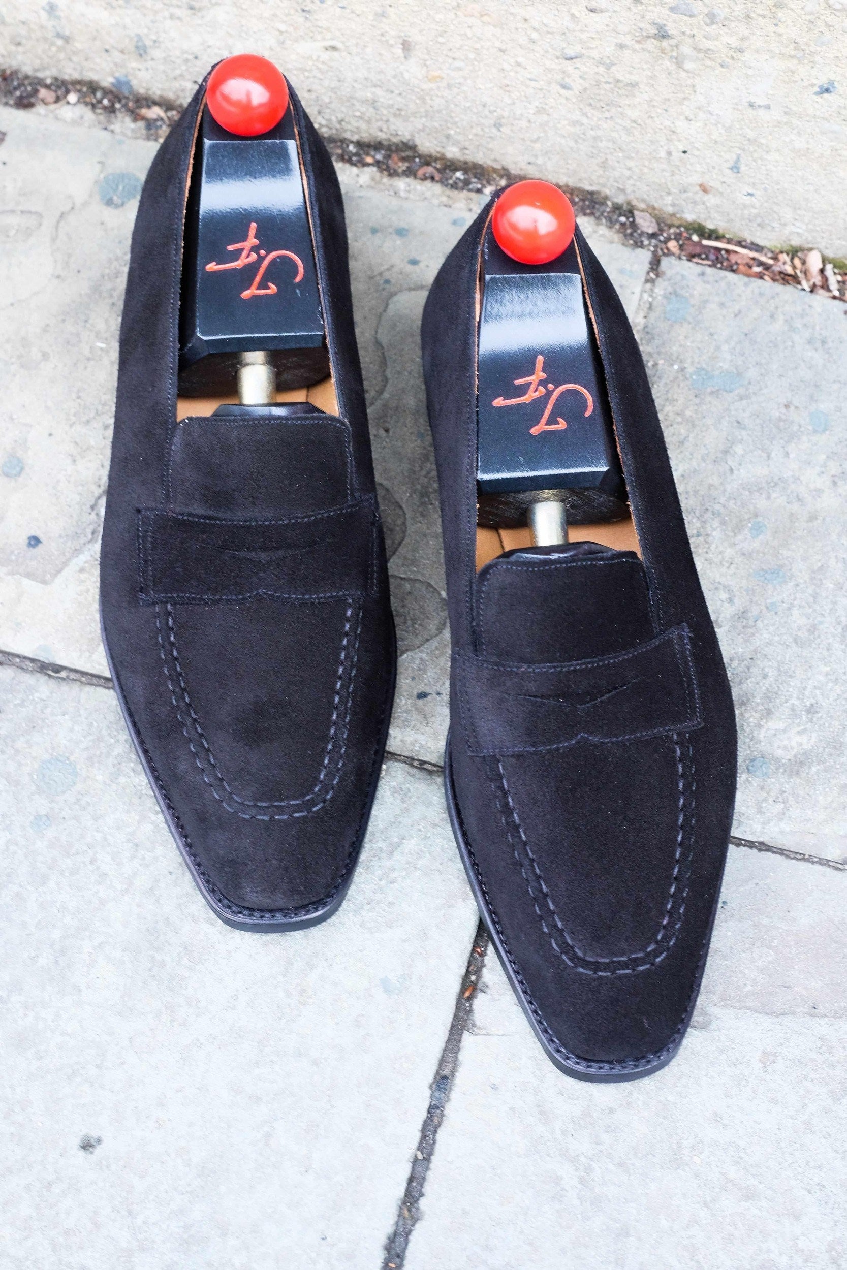 Washington - Black Suede-Penny Loafers-J.FitzPatrick Footwear
