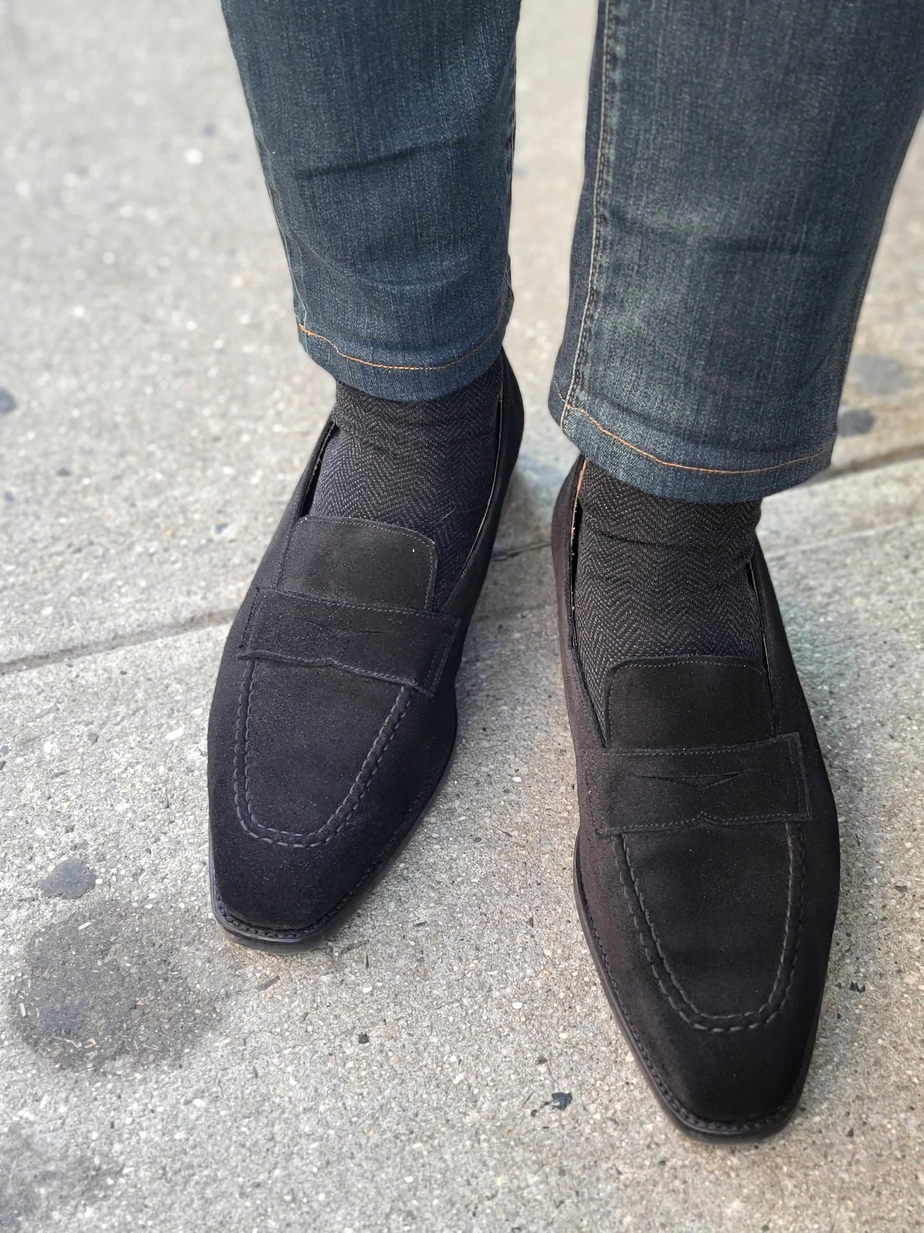 Washington - Black Suede-Penny Loafers-J.FitzPatrick Footwear