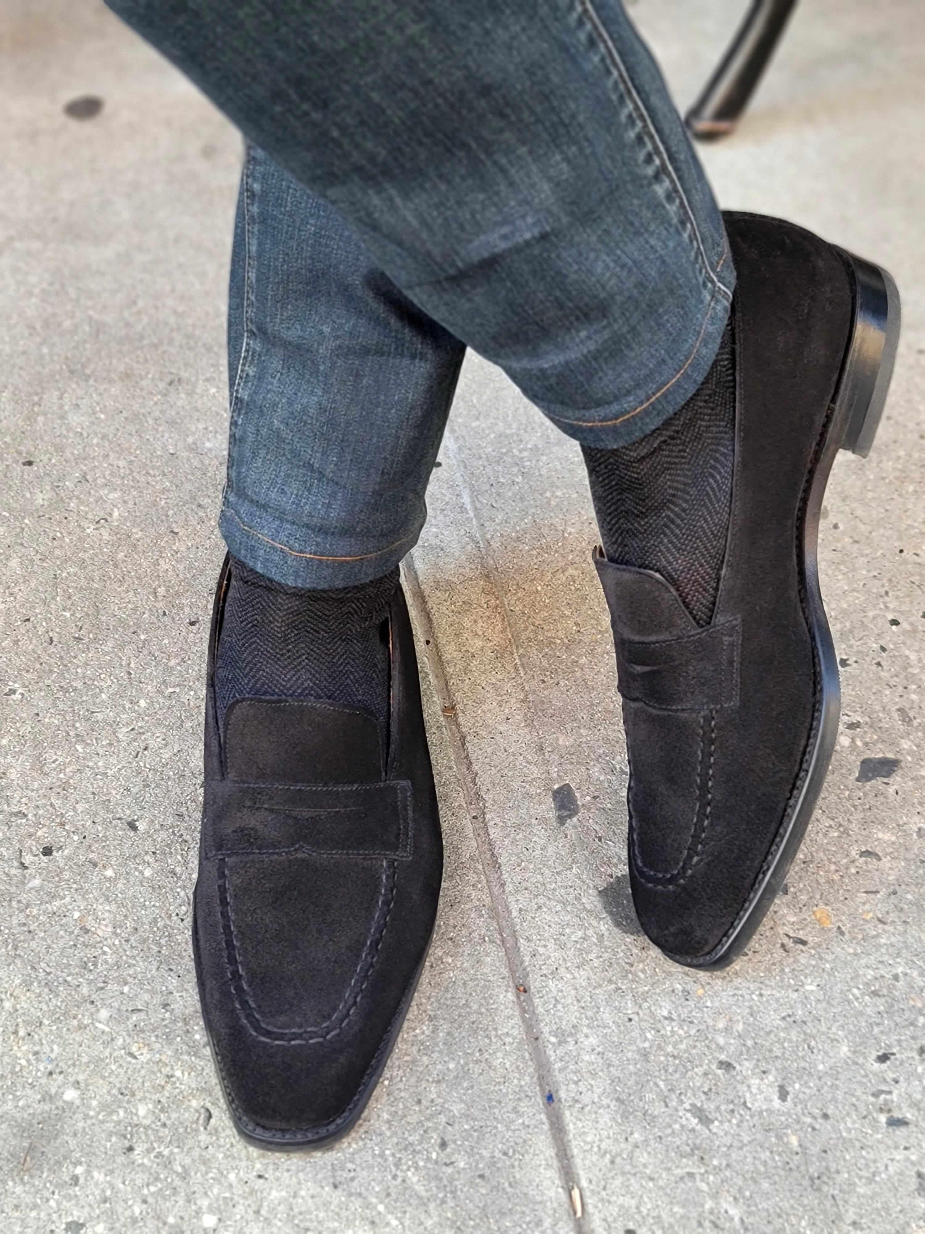 Washington - Black Suede-Penny Loafers-J.FitzPatrick Footwear