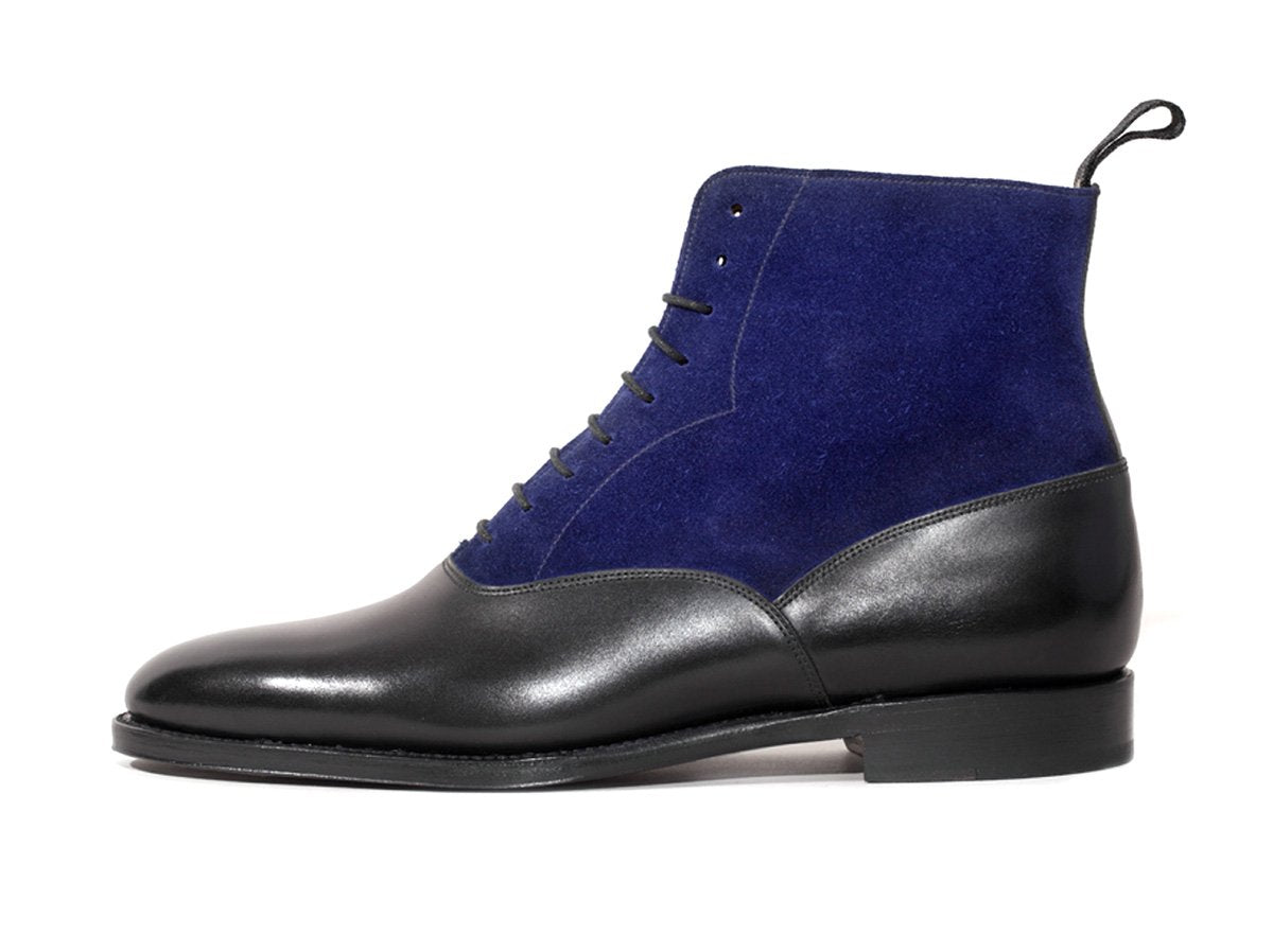 Wedgwood - MTO - Black Calf / Vivid Blue Suede - TMG Last - Single Leather Sole-Made To Order Lace Laceup Balmoral Boot-J.FitzPatrick Footwear