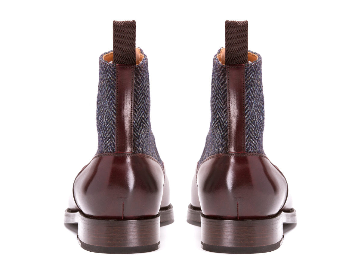 Wedgwood - MTO - Shaded Merlot Calf / Blue Tweed - TMG Last - Double Leather Sole-Made To Order Lace Laceup Balmoral Boot-J.FitzPatrick Footwear