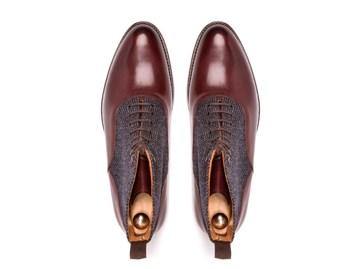 Wedgwood - MTO - Shaded Merlot Calf / Blue Tweed - TMG Last - Double Leather Sole-Made To Order Lace Laceup Balmoral Boot-J.FitzPatrick Footwear