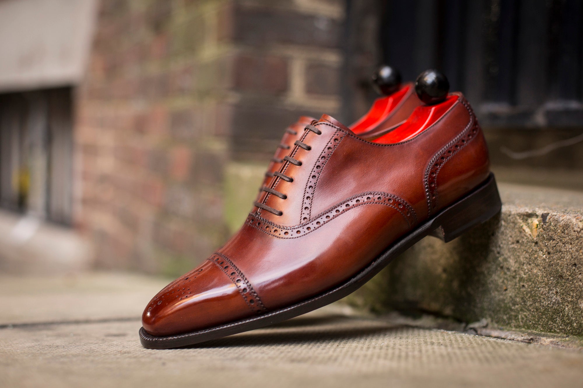 Windermere - MTO - Auburn Calf - MGF Last - Single Leather Sole-Made To Order Captoe Cap Toe Medallion Brogue Oxfords-J.FitzPatrick Footwear
