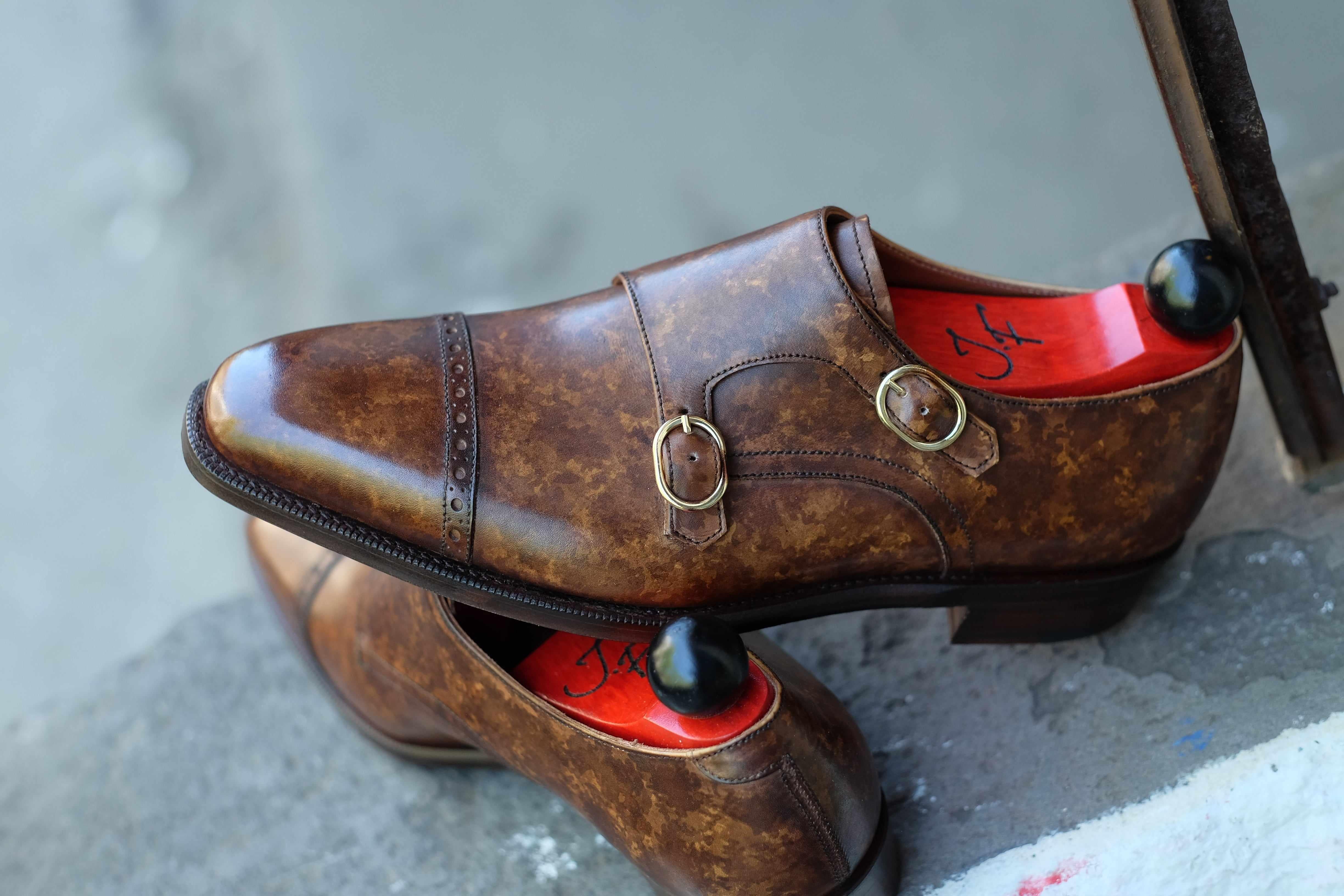 Woodland - Copper Marble Patina-Double Monk Straps Monkstraps-J.FitzPatrick Footwear