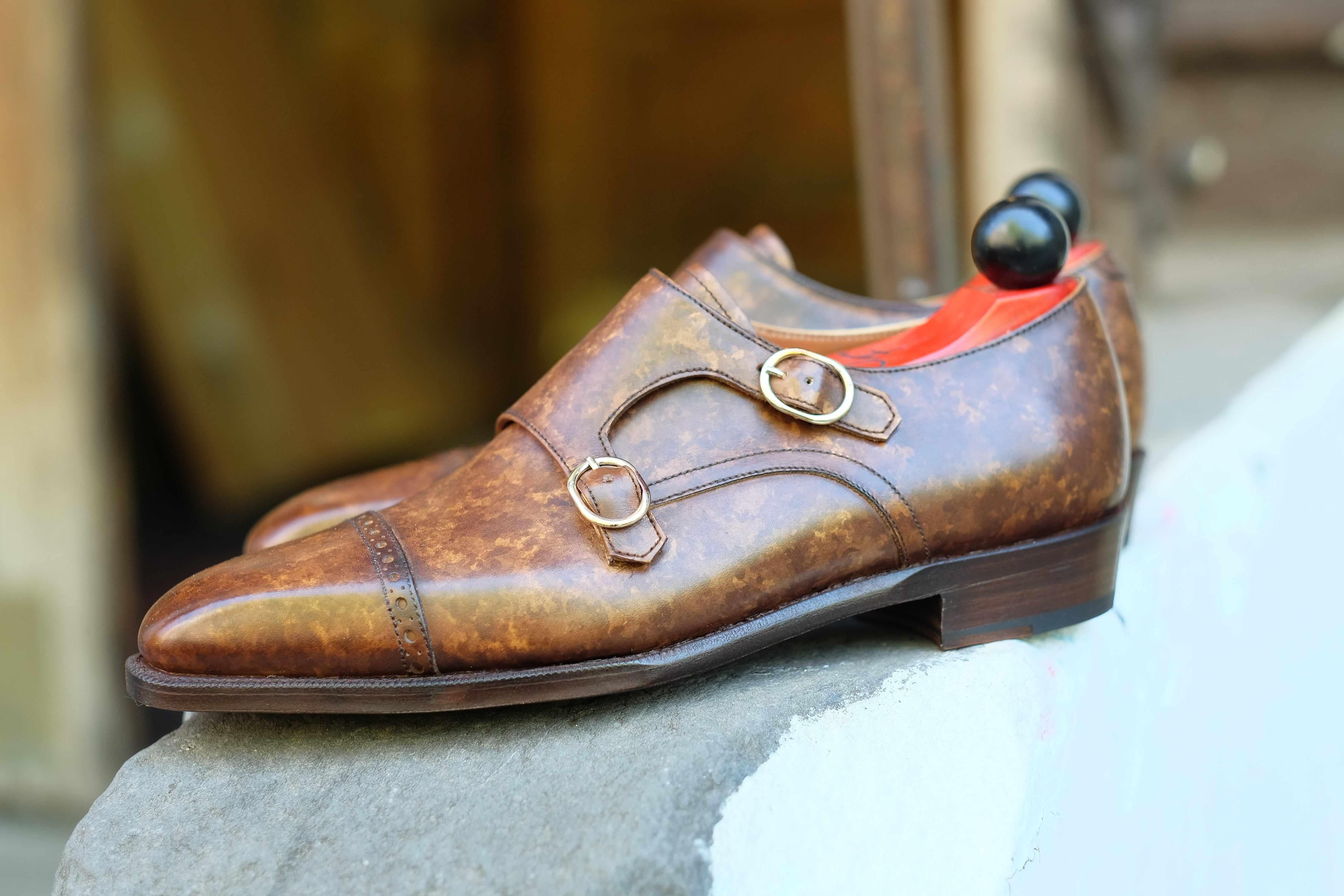 Woodland - Copper Marble Patina-Double Monk Straps Monkstraps-J.FitzPatrick Footwear