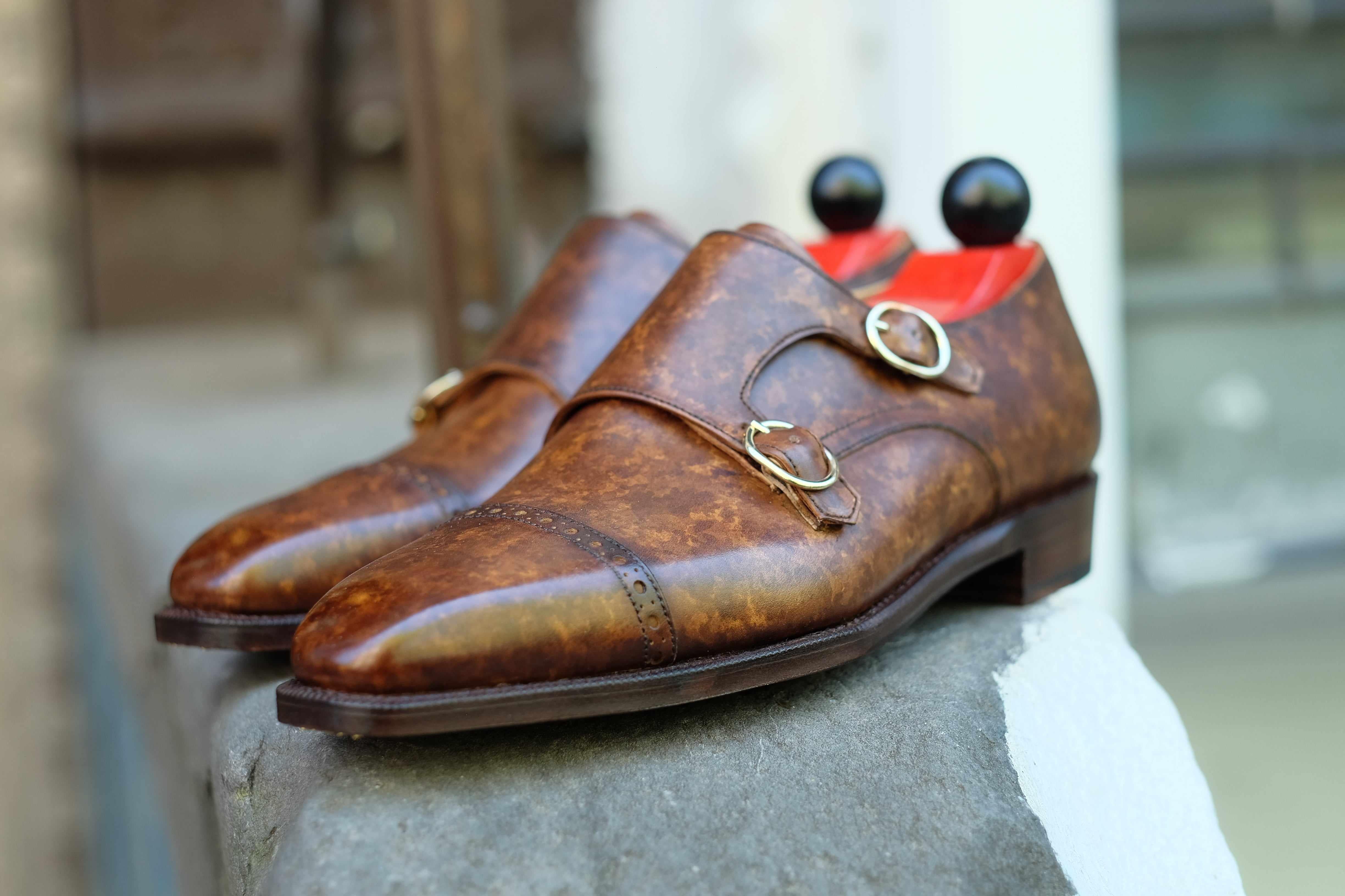 Woodland - Copper Marble Patina-Double Monk Straps Monkstraps-J.FitzPatrick Footwear