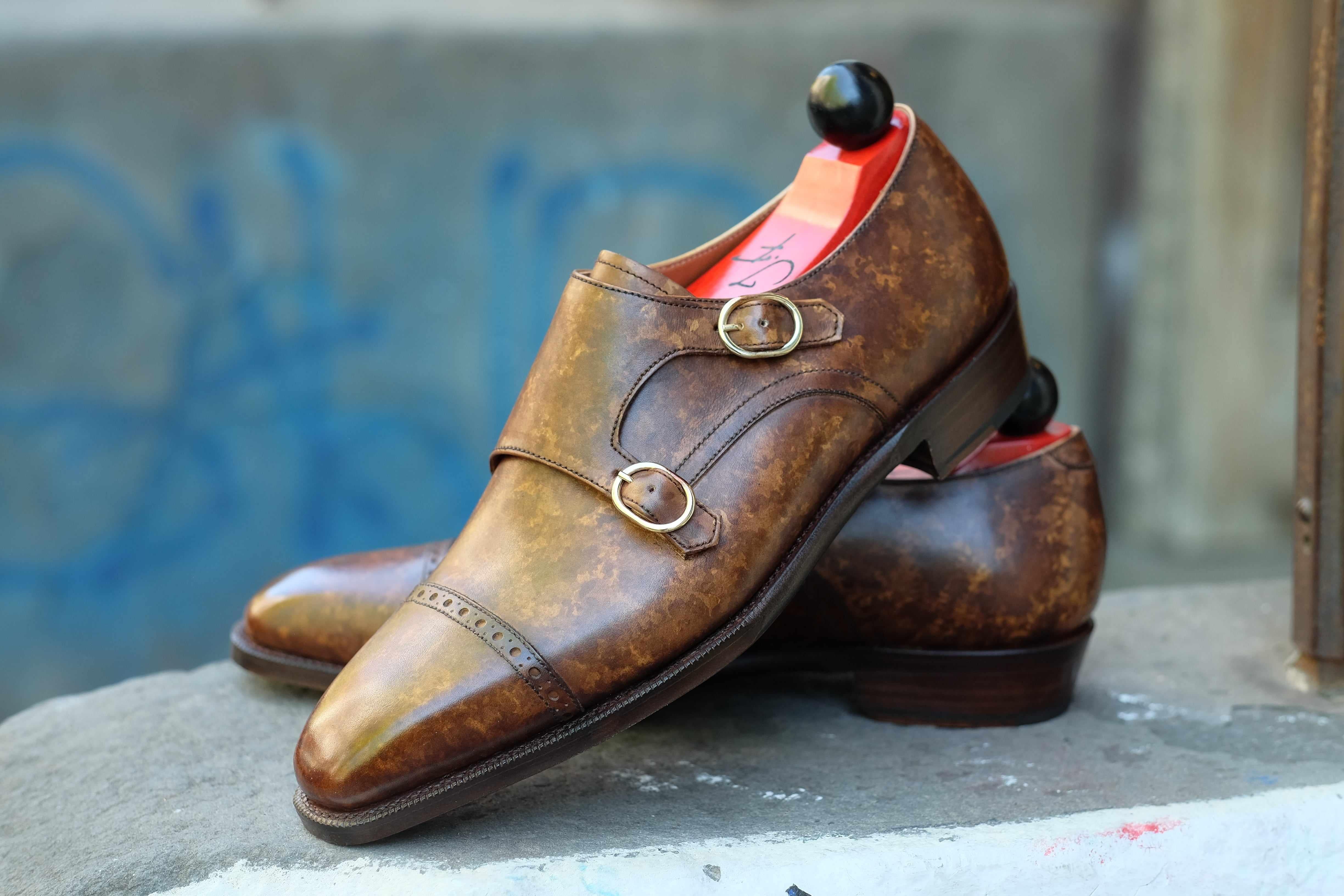 Woodland - Copper Marble Patina-Double Monk Straps Monkstraps-J.FitzPatrick Footwear