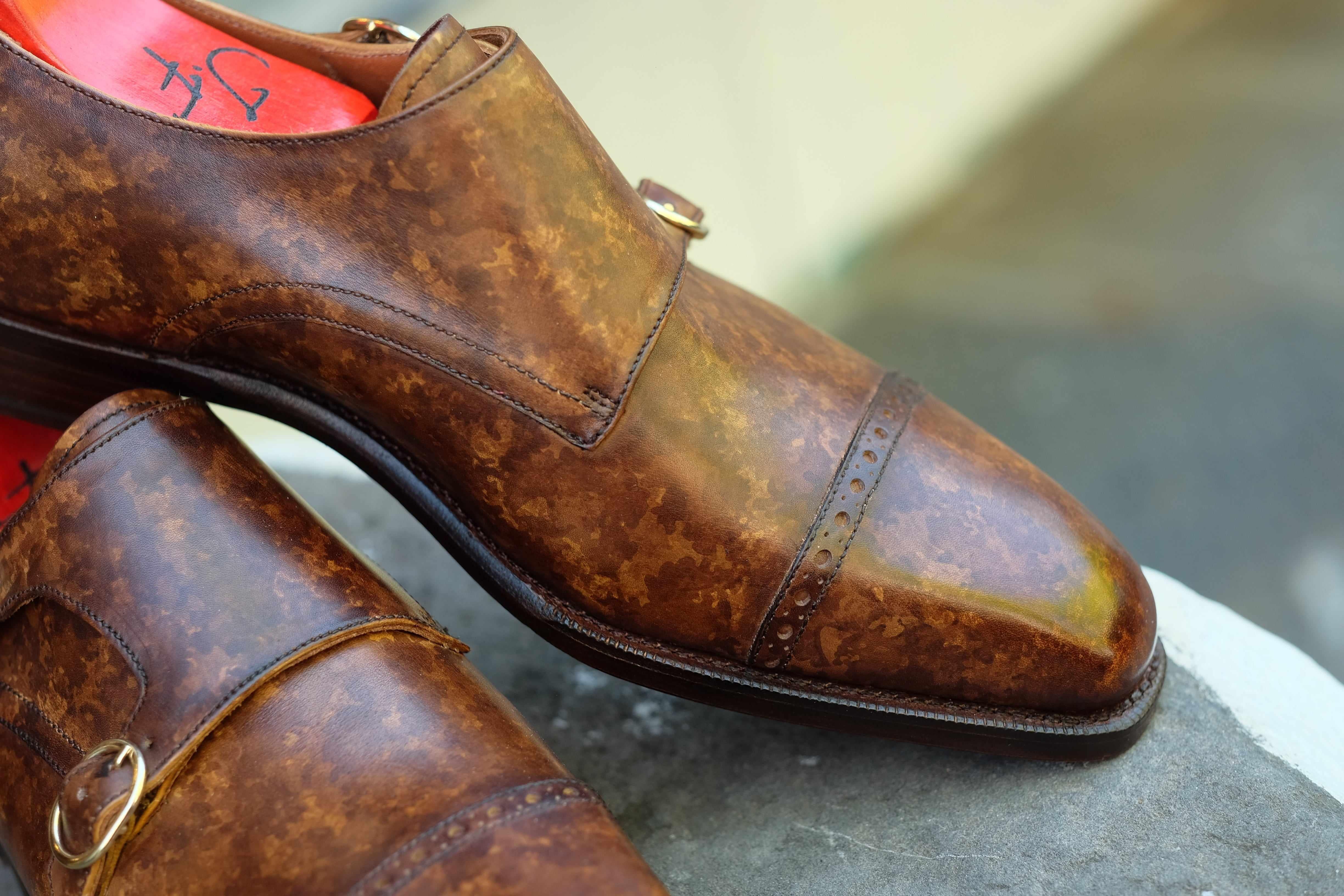 Woodland - Copper Marble Patina-Double Monk Straps Monkstraps-J.FitzPatrick Footwear