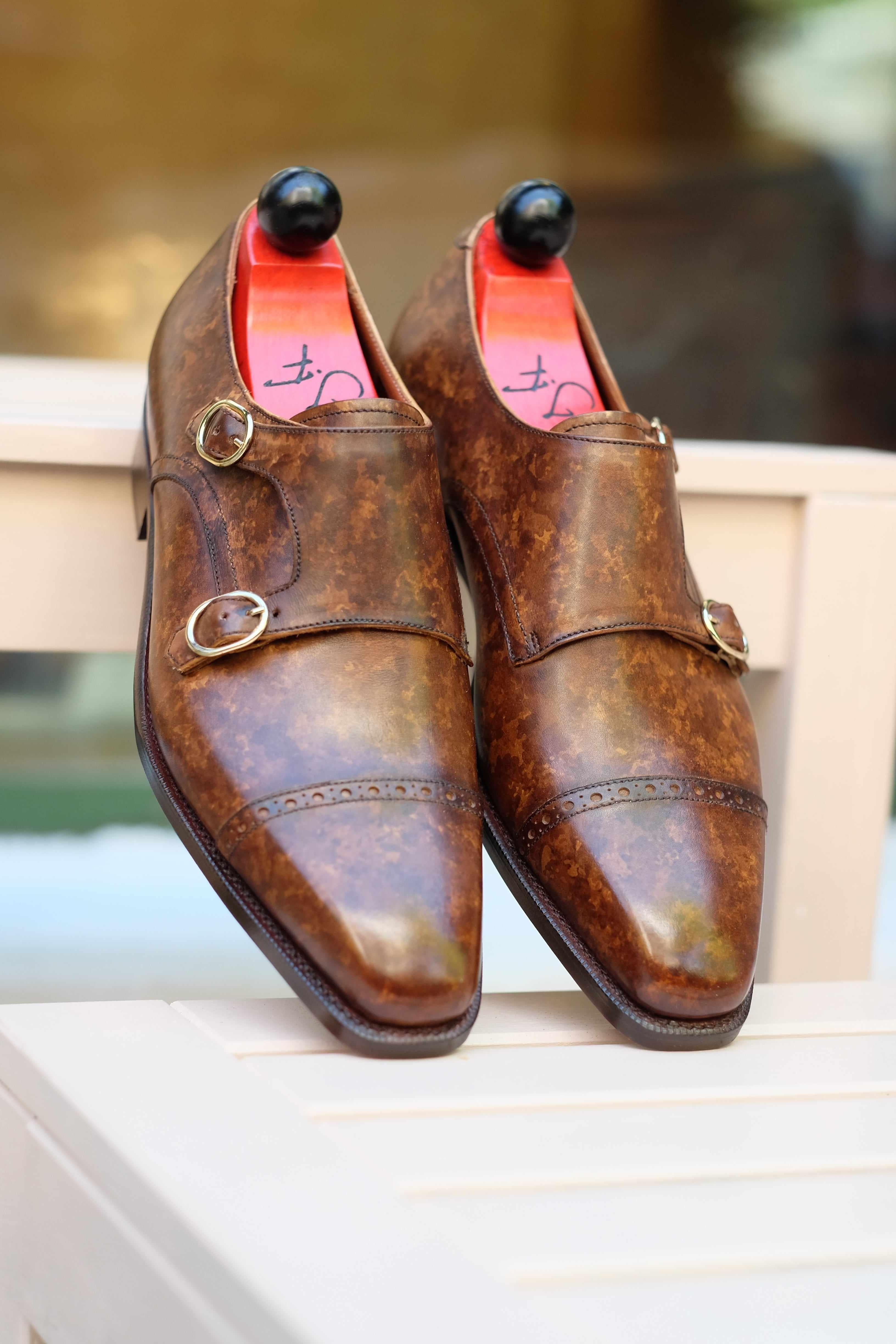 Woodland - Copper Marble Patina-Double Monk Straps Monkstraps-J.FitzPatrick Footwear