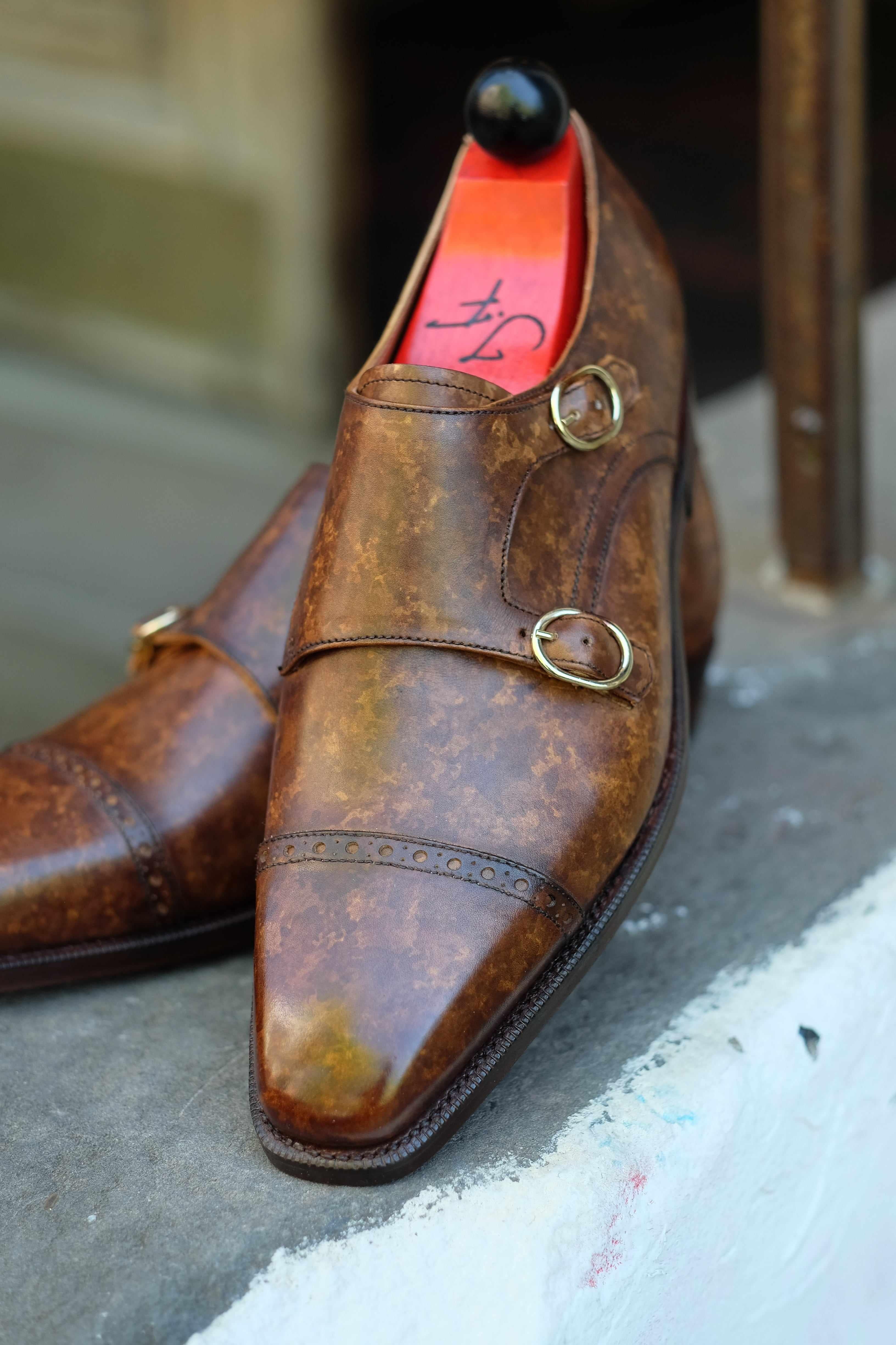 Woodland - Copper Marble Patina-Double Monk Straps Monkstraps-J.FitzPatrick Footwear