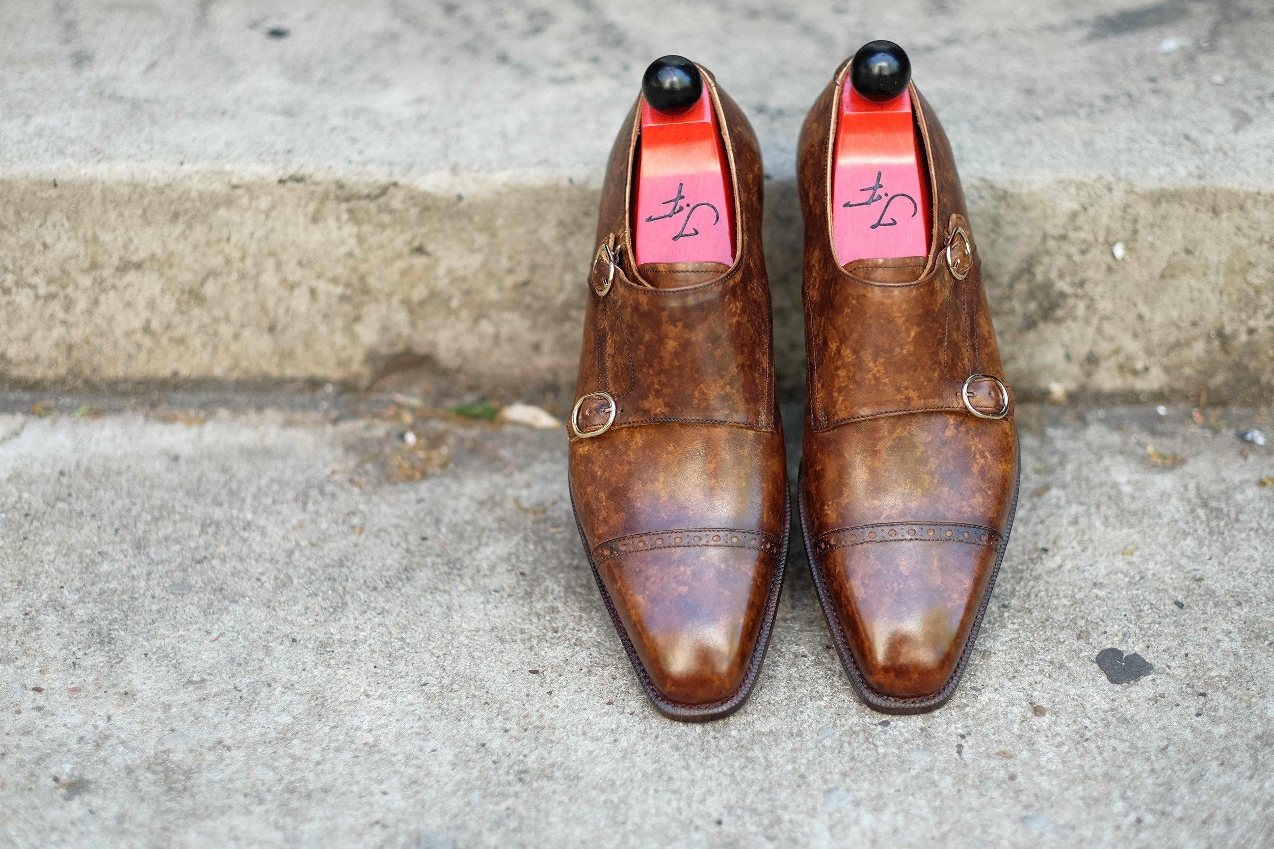 Woodland - Copper Marble Patina-Double Monk Straps Monkstraps-J.FitzPatrick Footwear