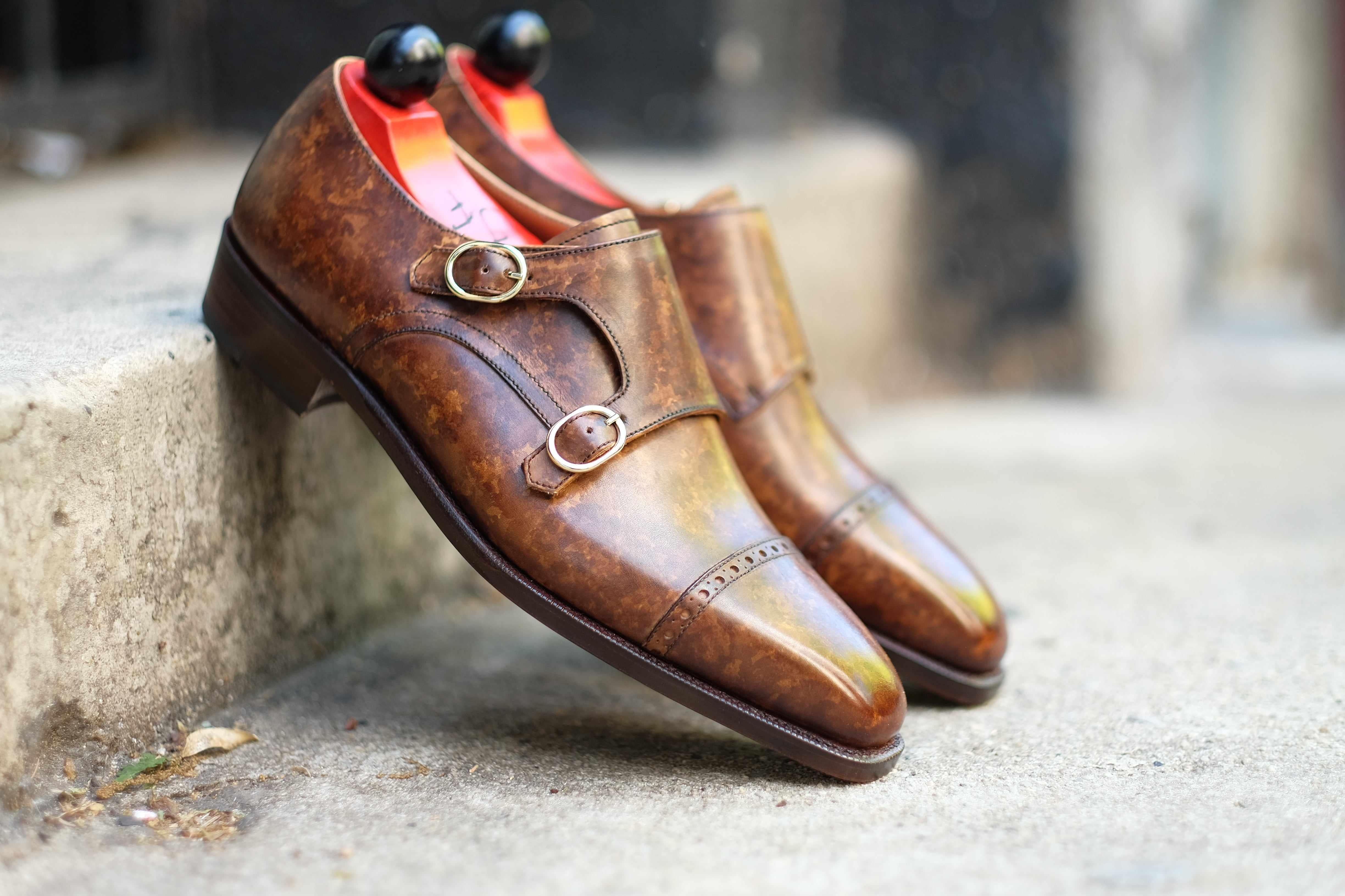 Woodland - Copper Marble Patina-Double Monk Straps Monkstraps-J.FitzPatrick Footwear