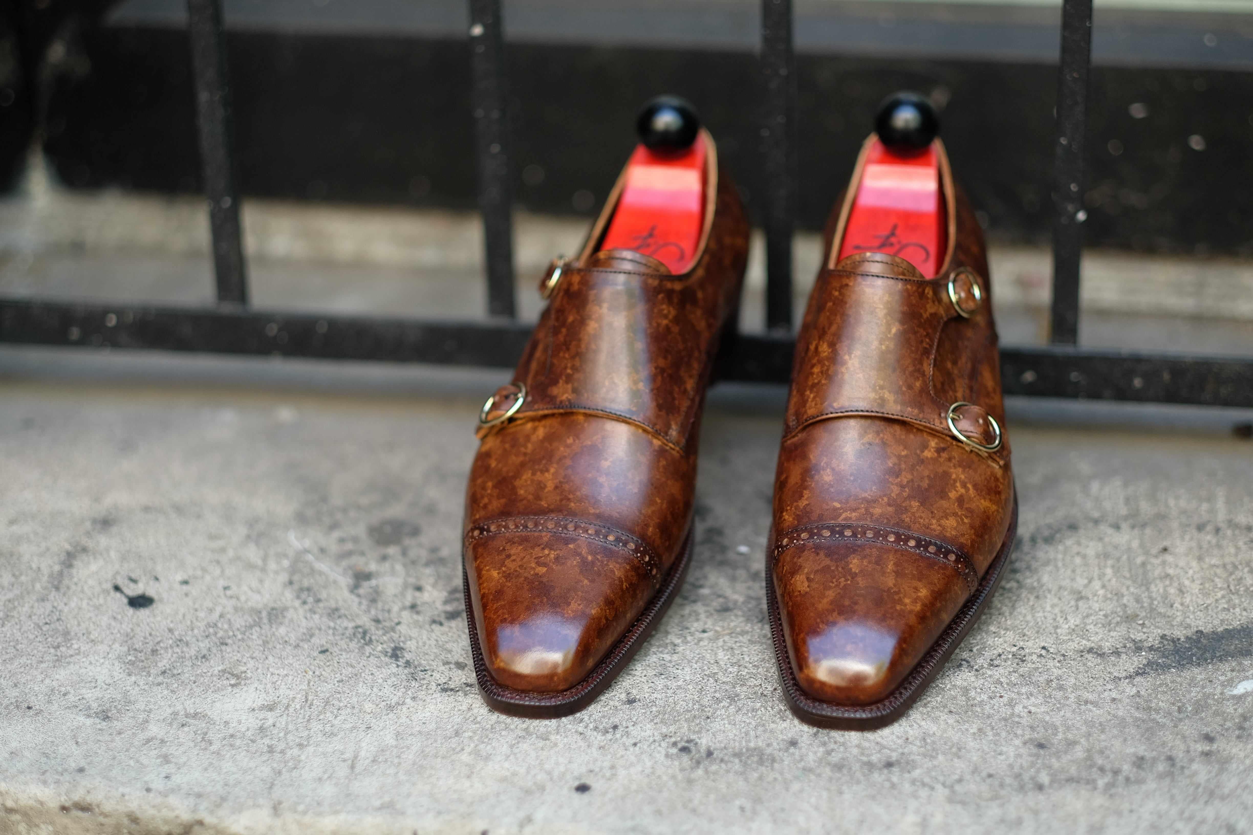 Woodland - Copper Marble Patina-Double Monk Straps Monkstraps-J.FitzPatrick Footwear