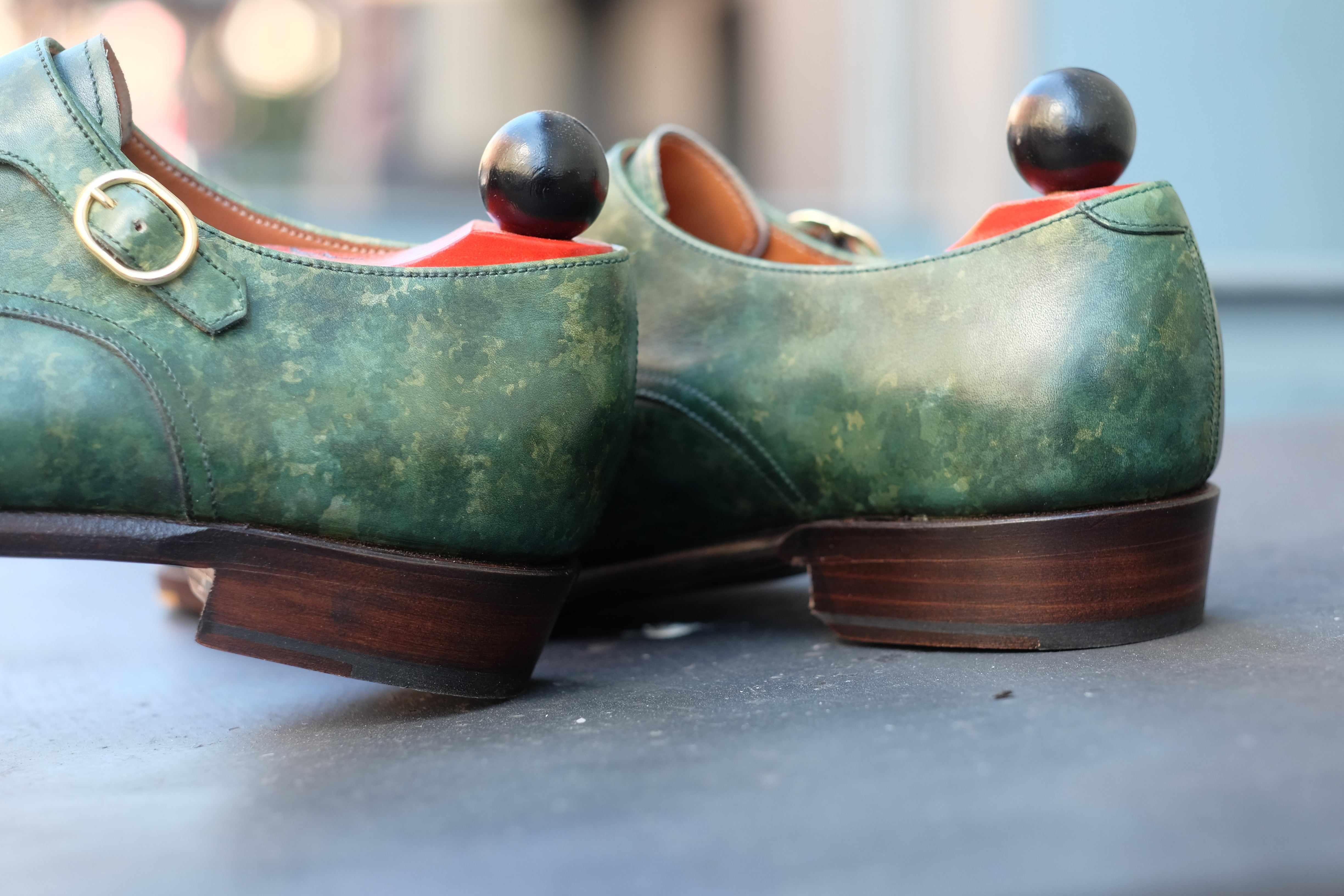 Woodland - Forest Green Marble Patina-Double Monk Straps Monkstraps-J.FitzPatrick Footwear