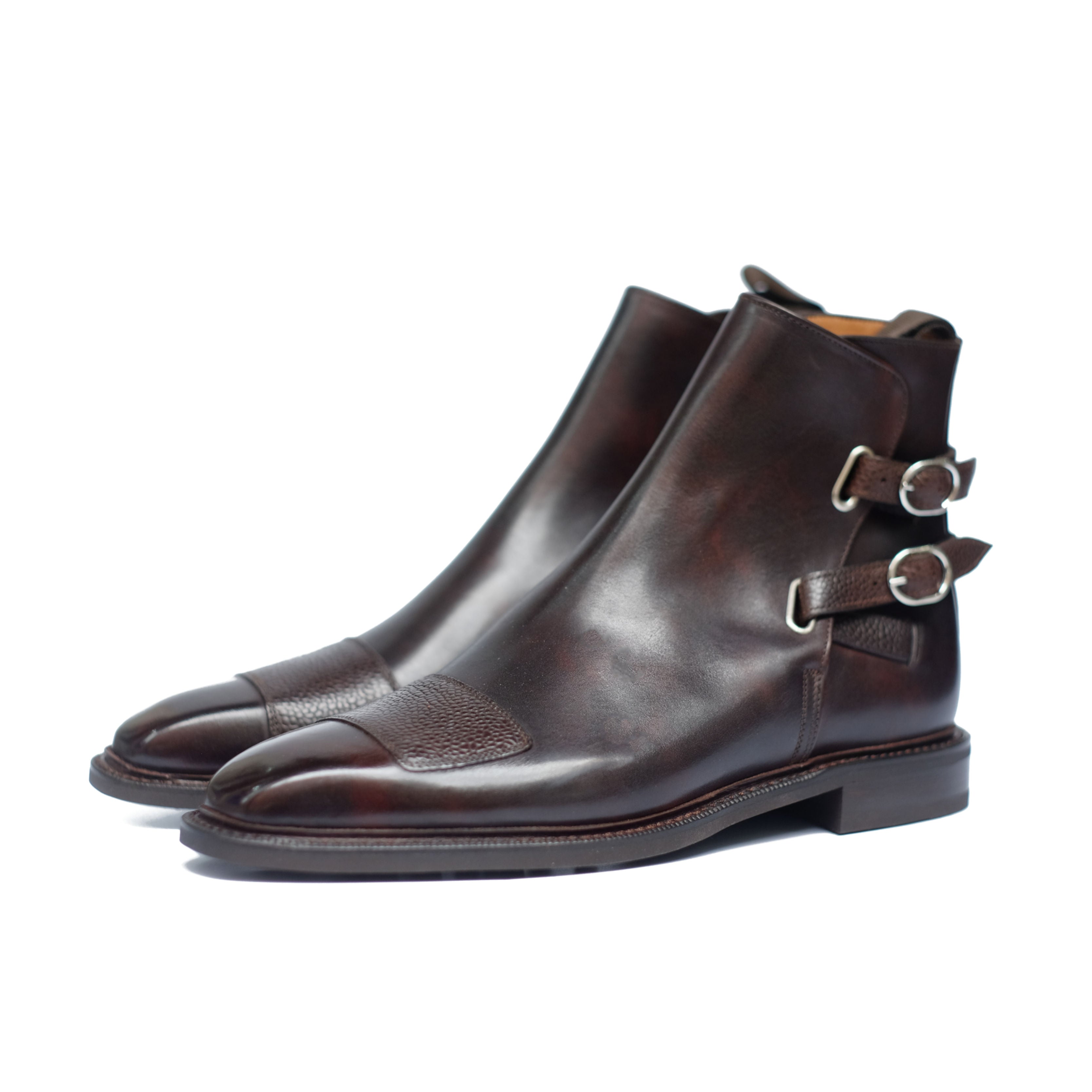 Barbosa GMTO - Dark Brown Museum Calf / Mid Brown Scotch Grain With Storm Welt