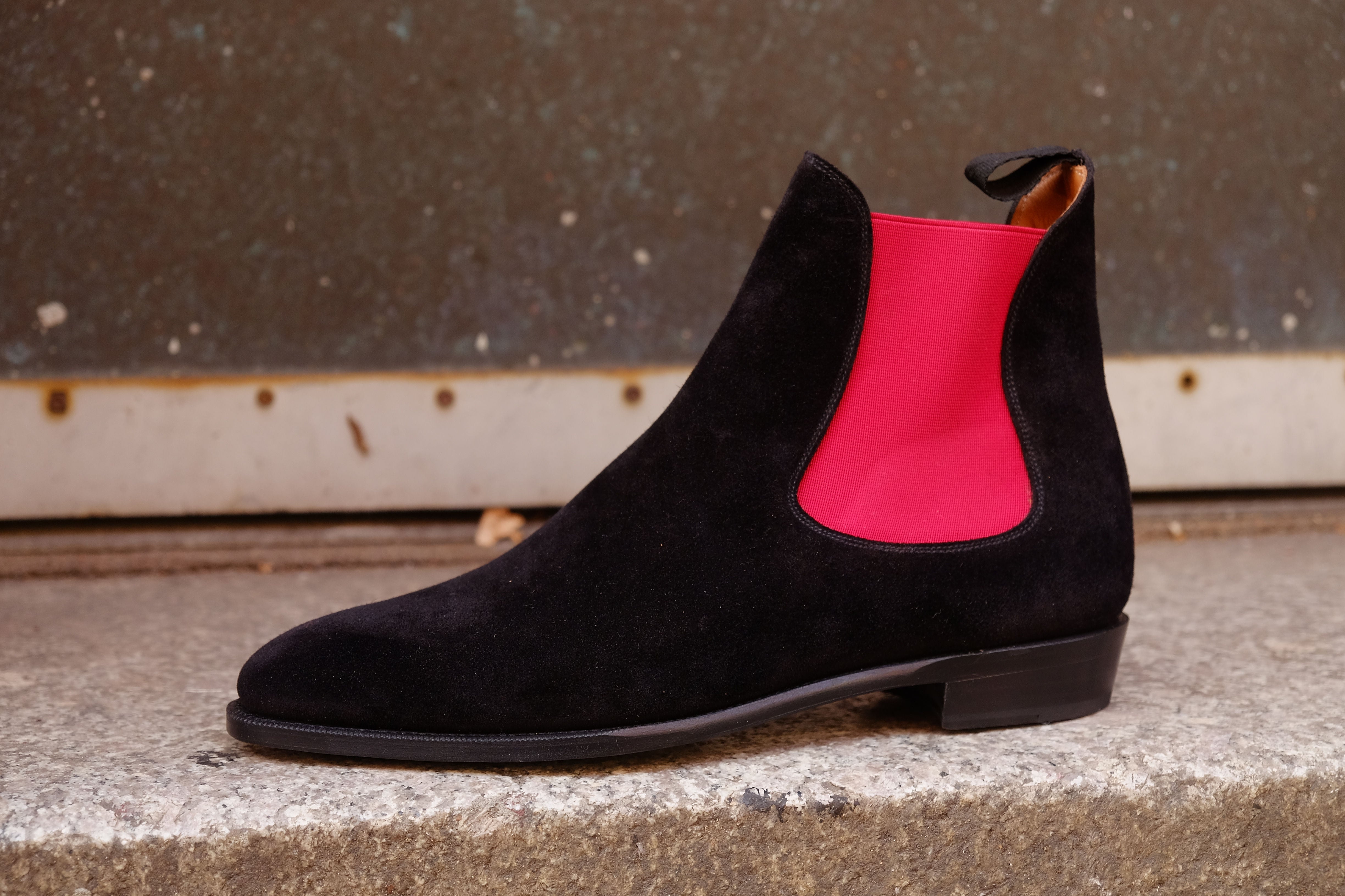 Alki - MTO - Black Suede / Red Gore - LPB Last - Single Leather Sole-Made To Order Chelsea Boots-J.FitzPatrick Footwear