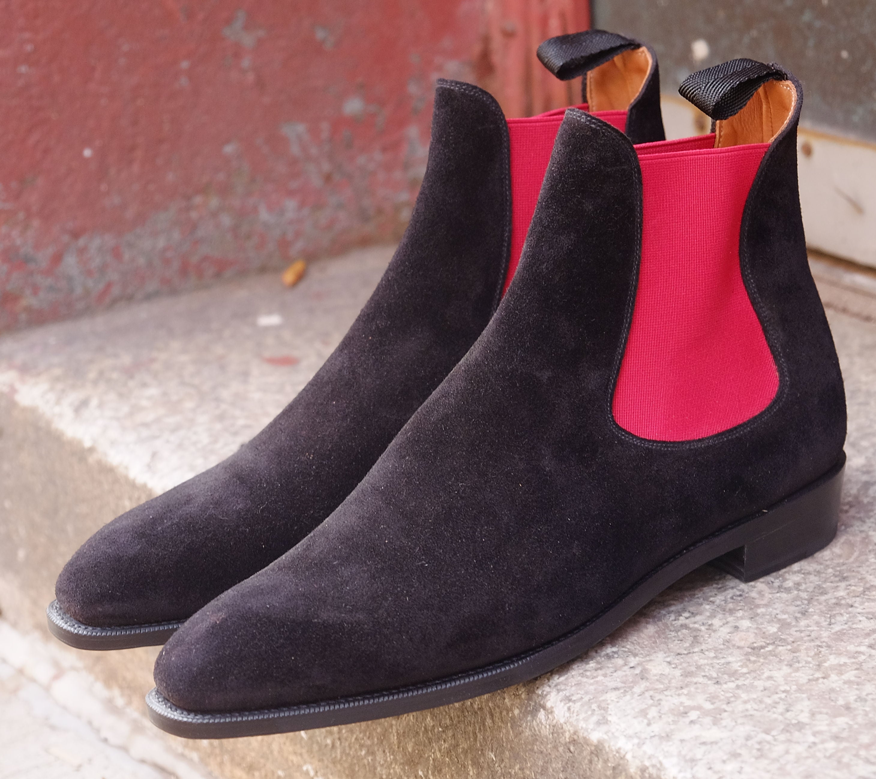 Alki - MTO - Black Suede / Red Gore - LPB Last - Single Leather Sole-Made To Order Chelsea Boots-J.FitzPatrick Footwear