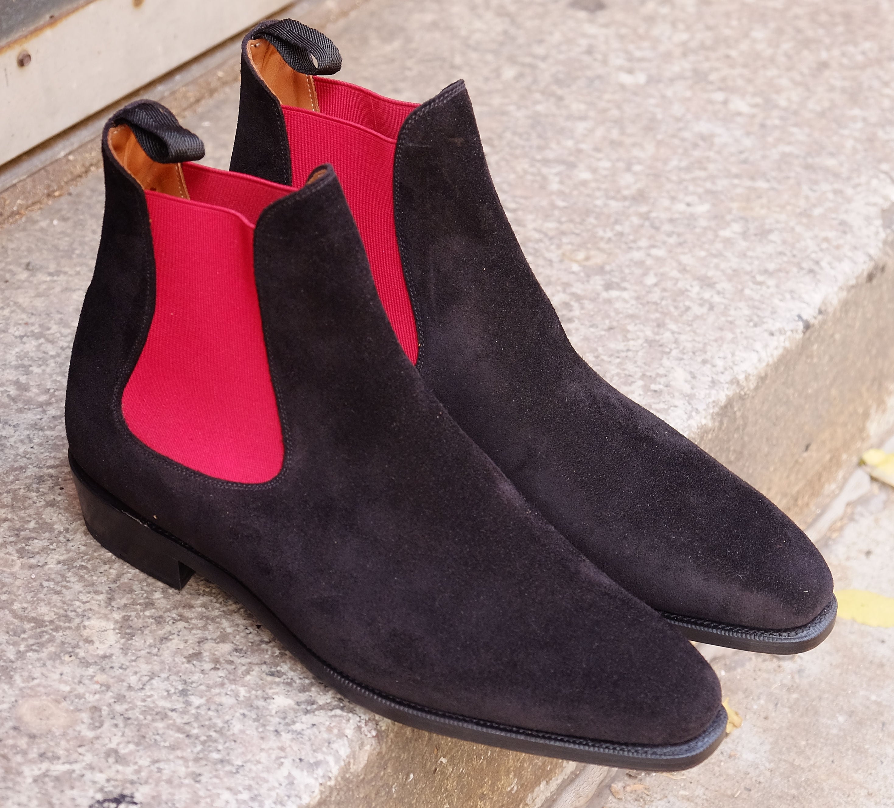 Alki - MTO - Black Suede / Red Gore - LPB Last - Single Leather Sole-Made To Order Chelsea Boots-J.FitzPatrick Footwear
