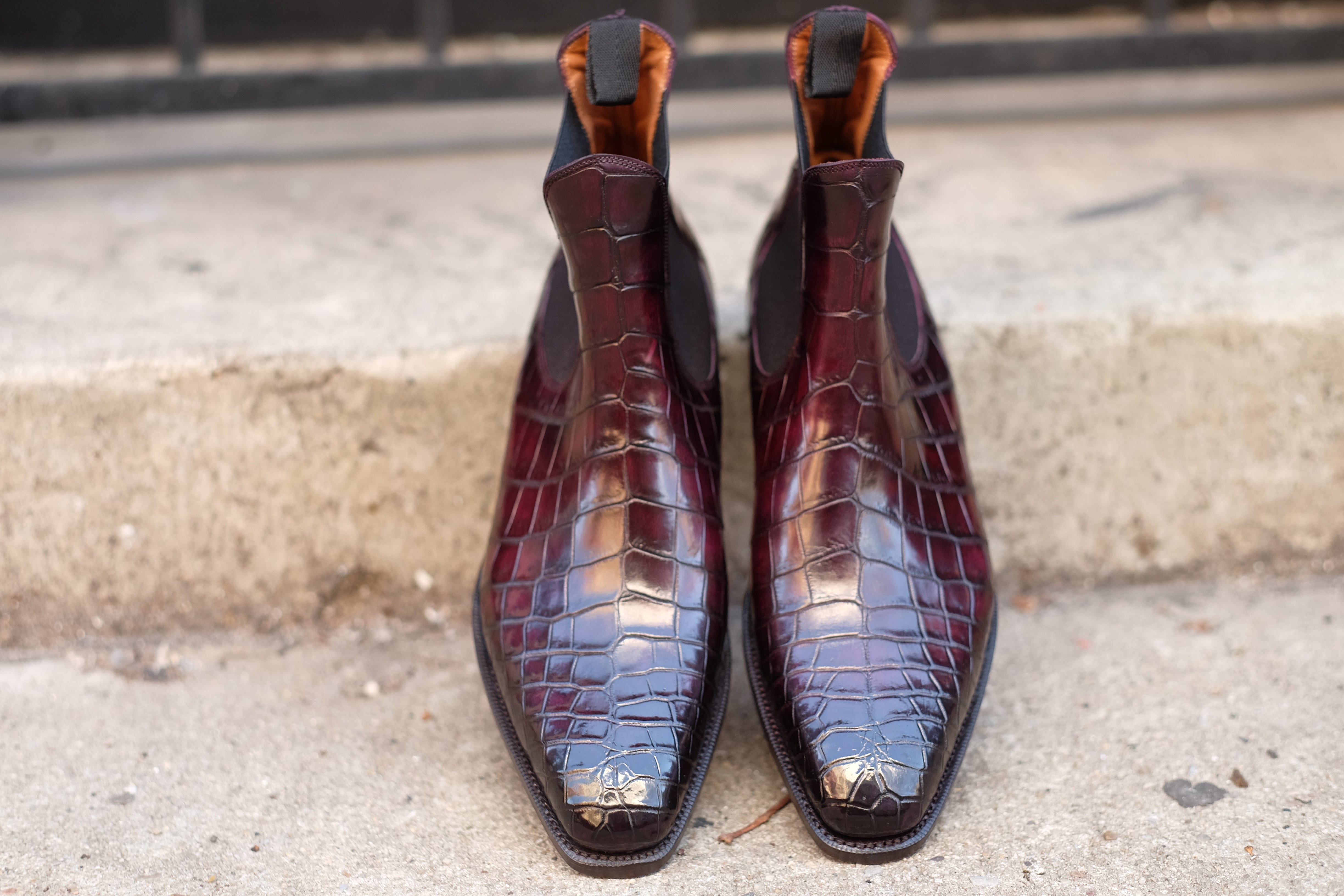 Alki Redux - MTO - Genuine Crocodile - Burgundy Patina - LPB Last - Single Leather Sole-Shoes-J.FitzPatrick Footwear