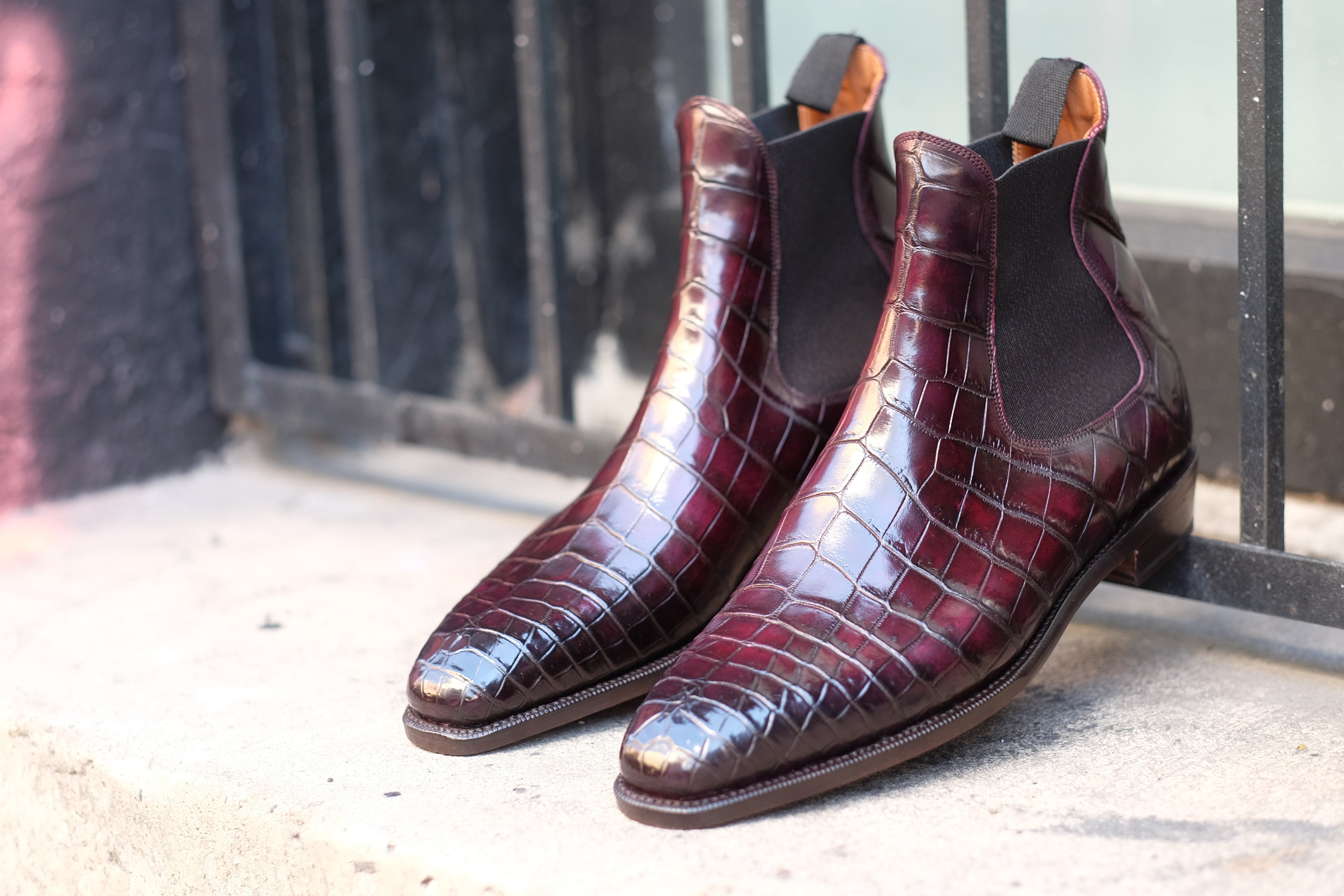 Alki Redux - MTO - Genuine Crocodile - Burgundy Patina - LPB Last - Single Leather Sole-Shoes-J.FitzPatrick Footwear
