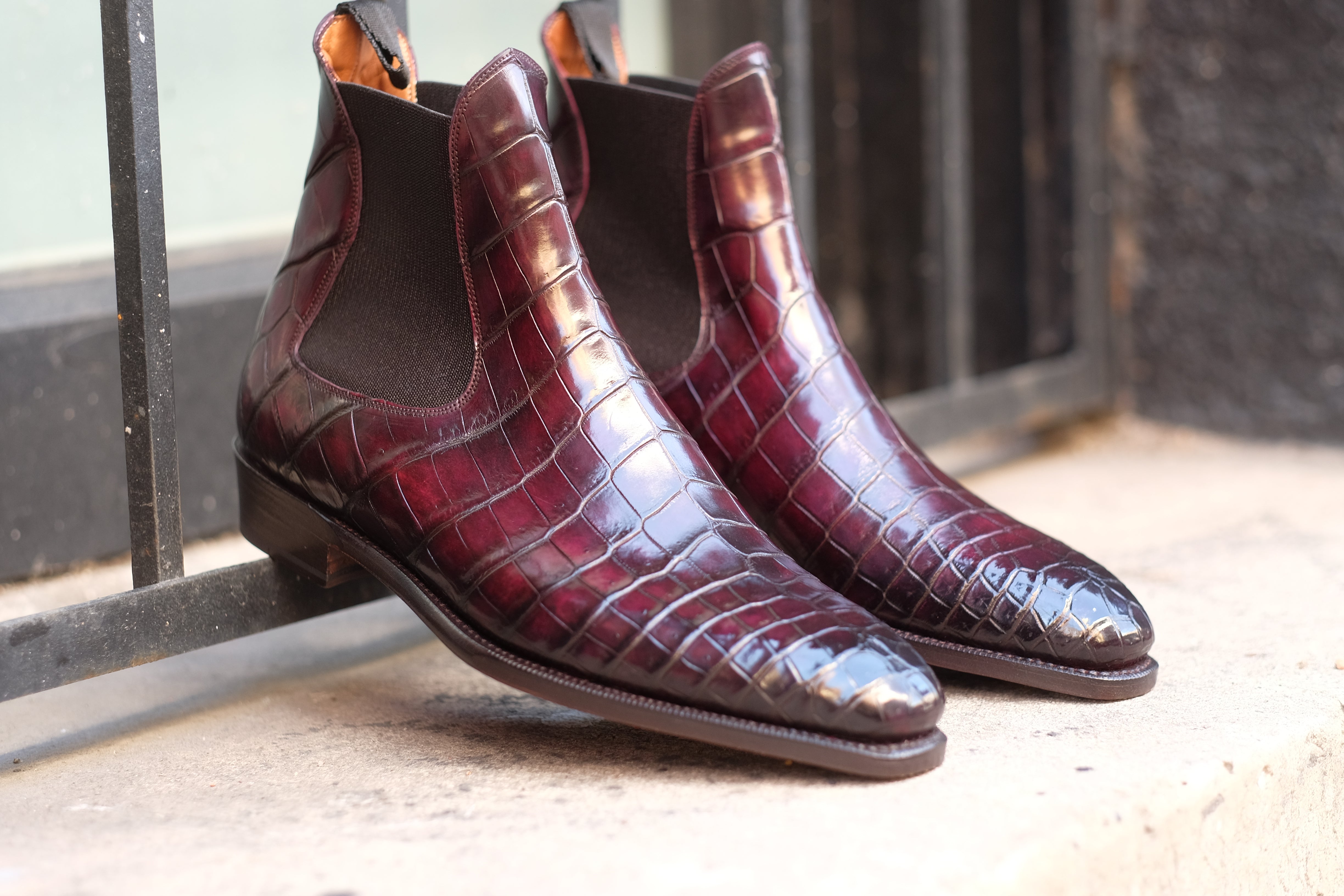 Alki Redux - MTO - Genuine Crocodile - Burgundy Patina - LPB Last - Single Leather Sole-Shoes-J.FitzPatrick Footwear