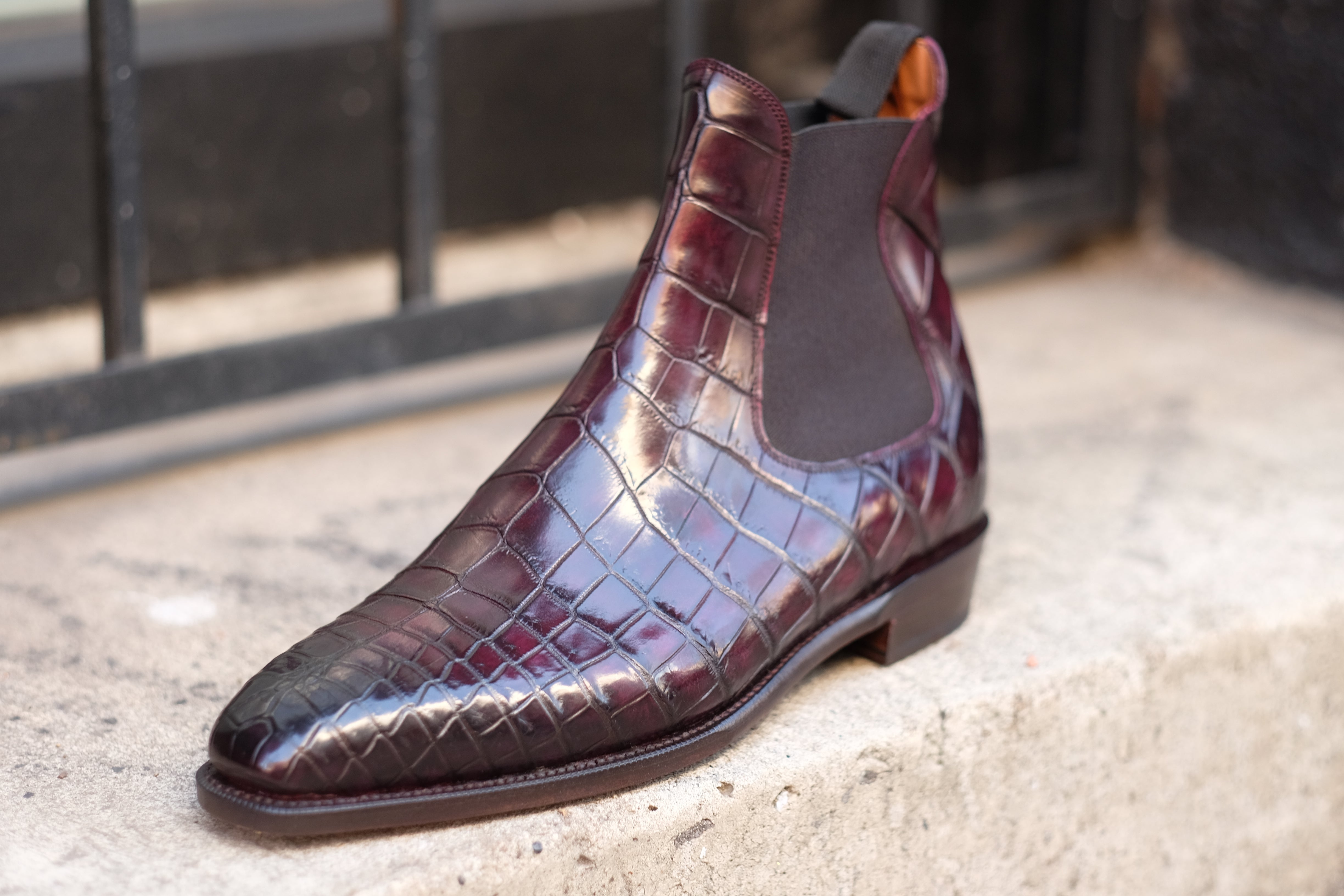 Alki Redux - MTO - Genuine Crocodile - Burgundy Patina - LPB Last - Single Leather Sole-Shoes-J.FitzPatrick Footwear