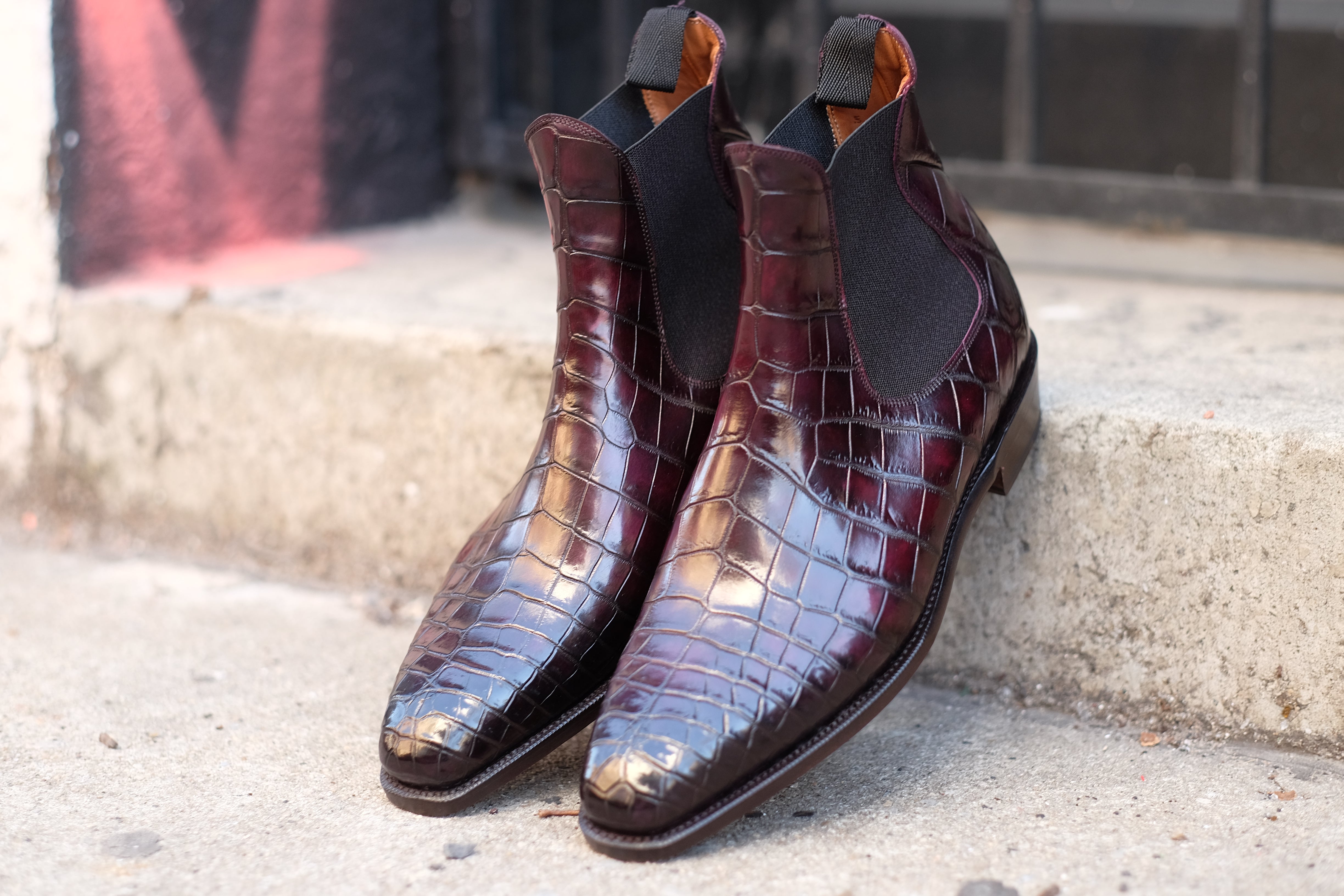 Alki Redux - MTO - Genuine Crocodile - Burgundy Patina - LPB Last - Single Leather Sole-Shoes-J.FitzPatrick Footwear