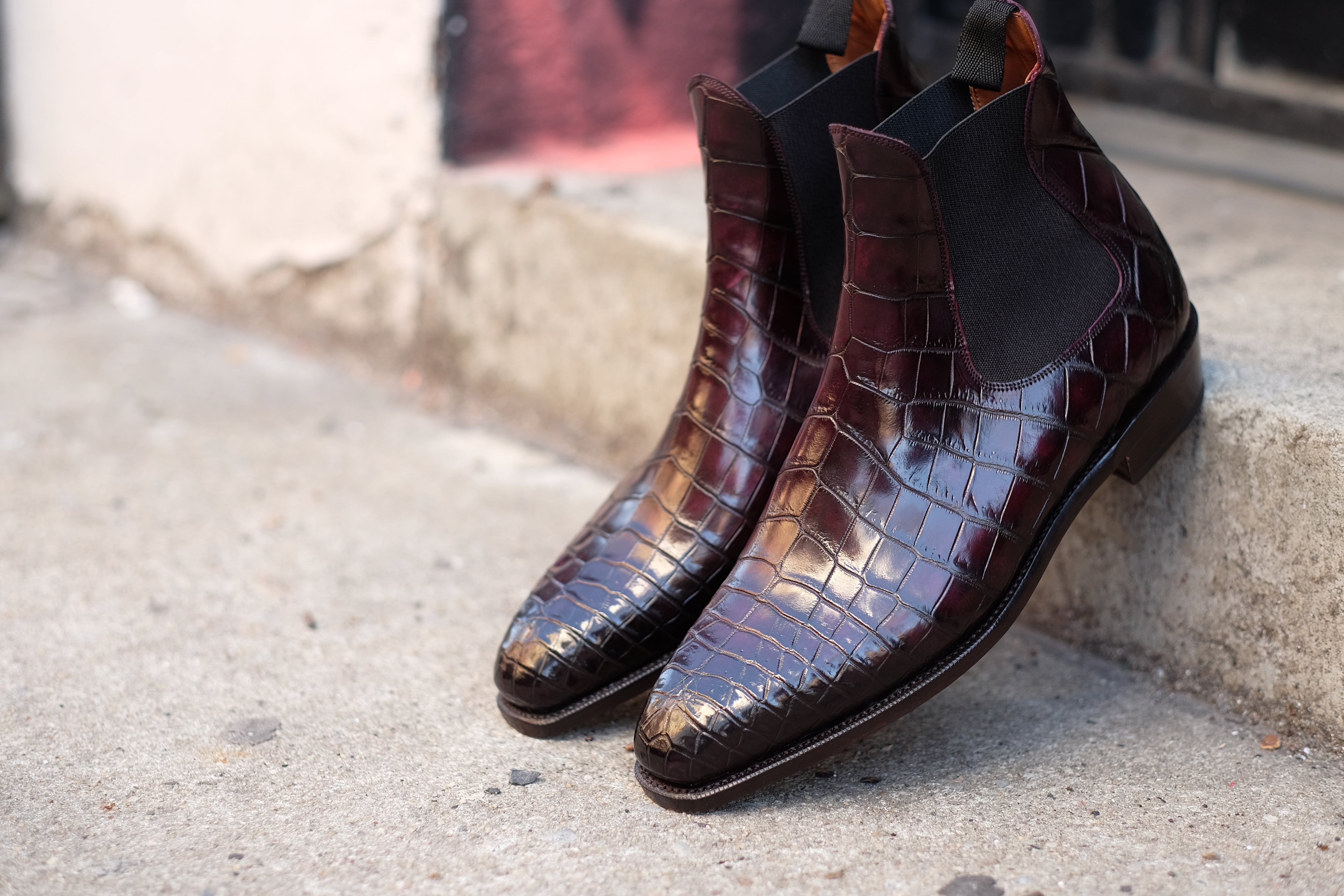 Alki Redux - MTO - Genuine Crocodile - Burgundy Patina - LPB Last - Single Leather Sole-Shoes-J.FitzPatrick Footwear