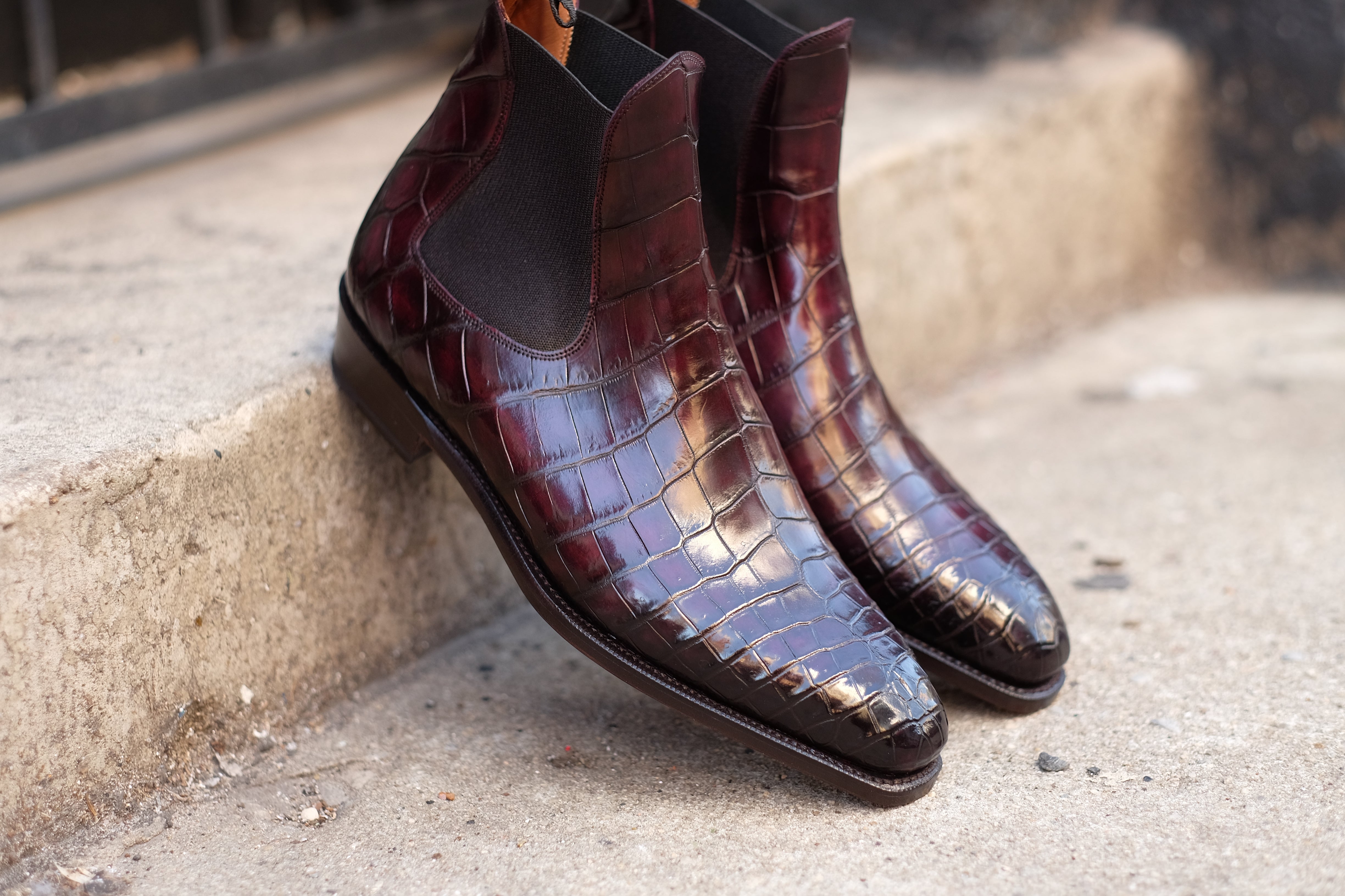 Alki Redux - MTO - Genuine Crocodile - Burgundy Patina - LPB Last - Single Leather Sole-Shoes-J.FitzPatrick Footwear
