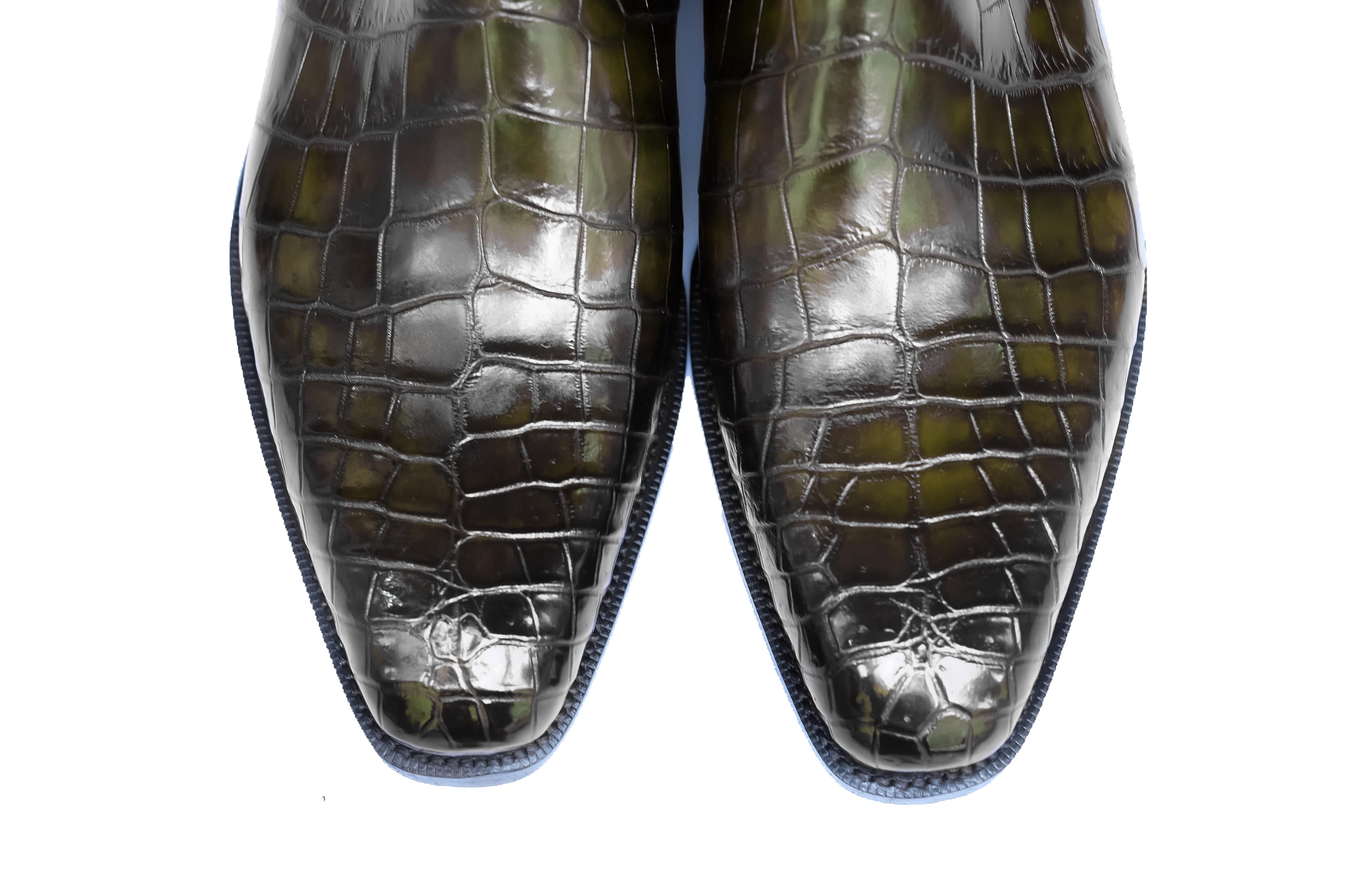 Alki Redux - MTO - Genuine Crocodile - Olive Patina - LPB Last - Single Leather Sole-Shoes-J.FitzPatrick Footwear