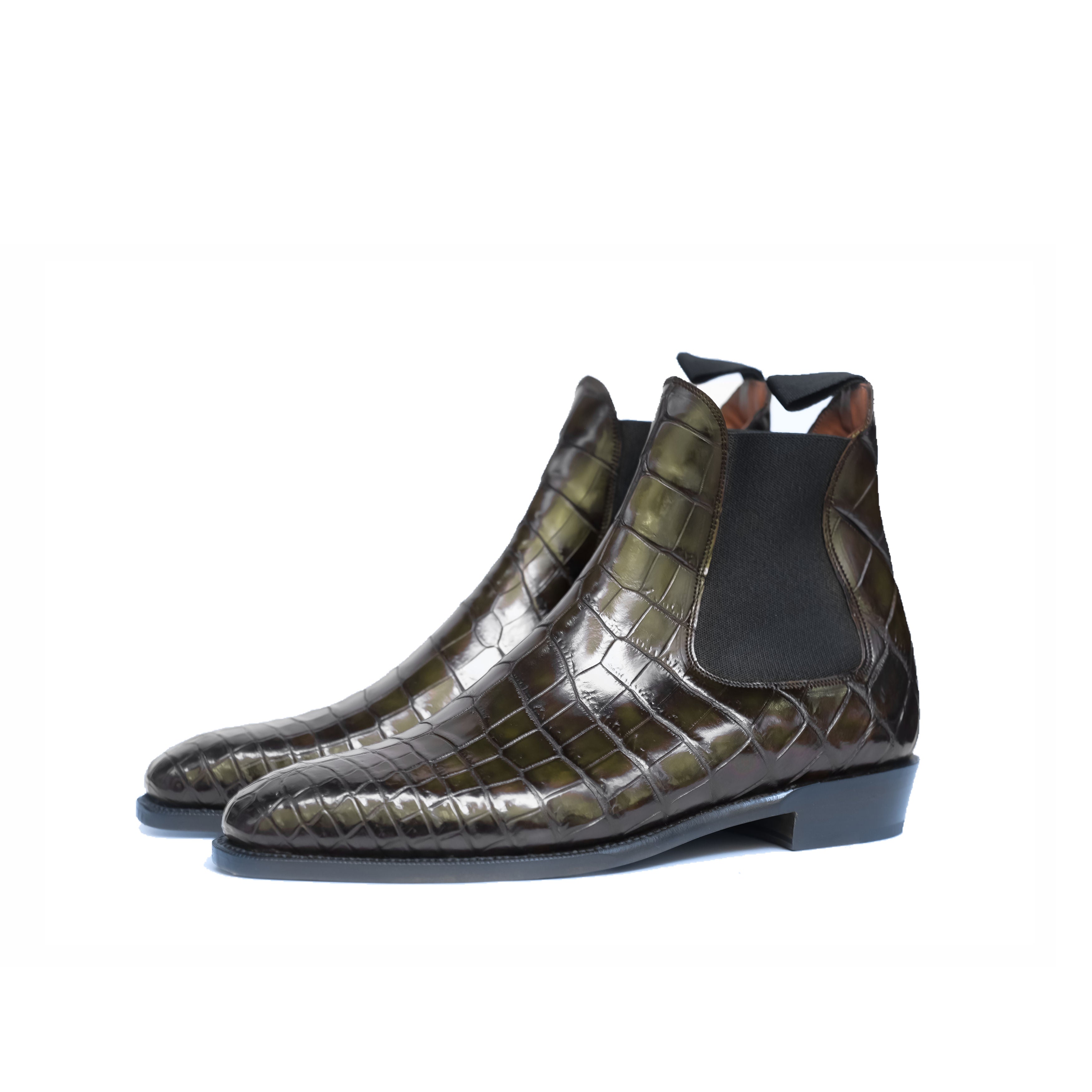 Alki Redux - MTO - Genuine Crocodile - Olive Patina - LPB Last - Single Leather Sole-Shoes-J.FitzPatrick Footwear