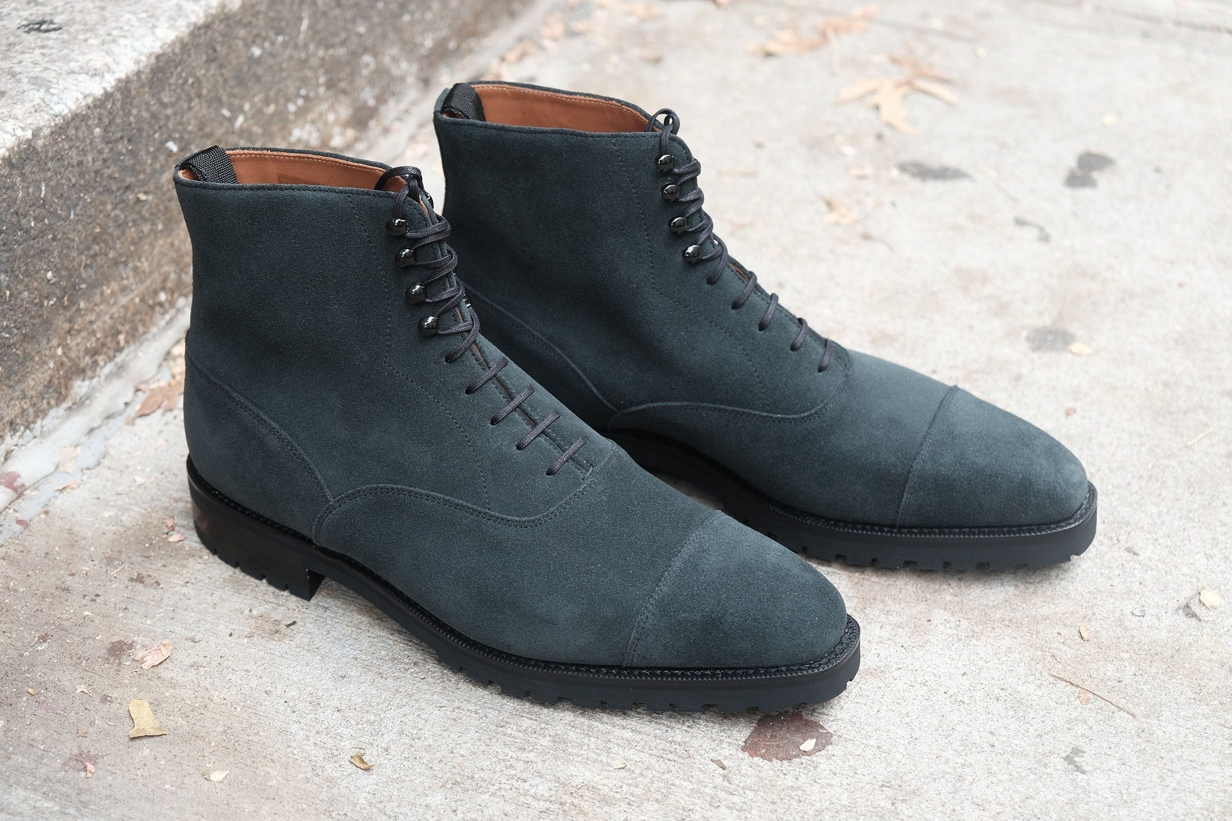 Ashworth - MTO - Charcoal Suede - MGF Last - Double Commando Sole-Made To Order Boot Cap Toe-J.FitzPatrick Footwear