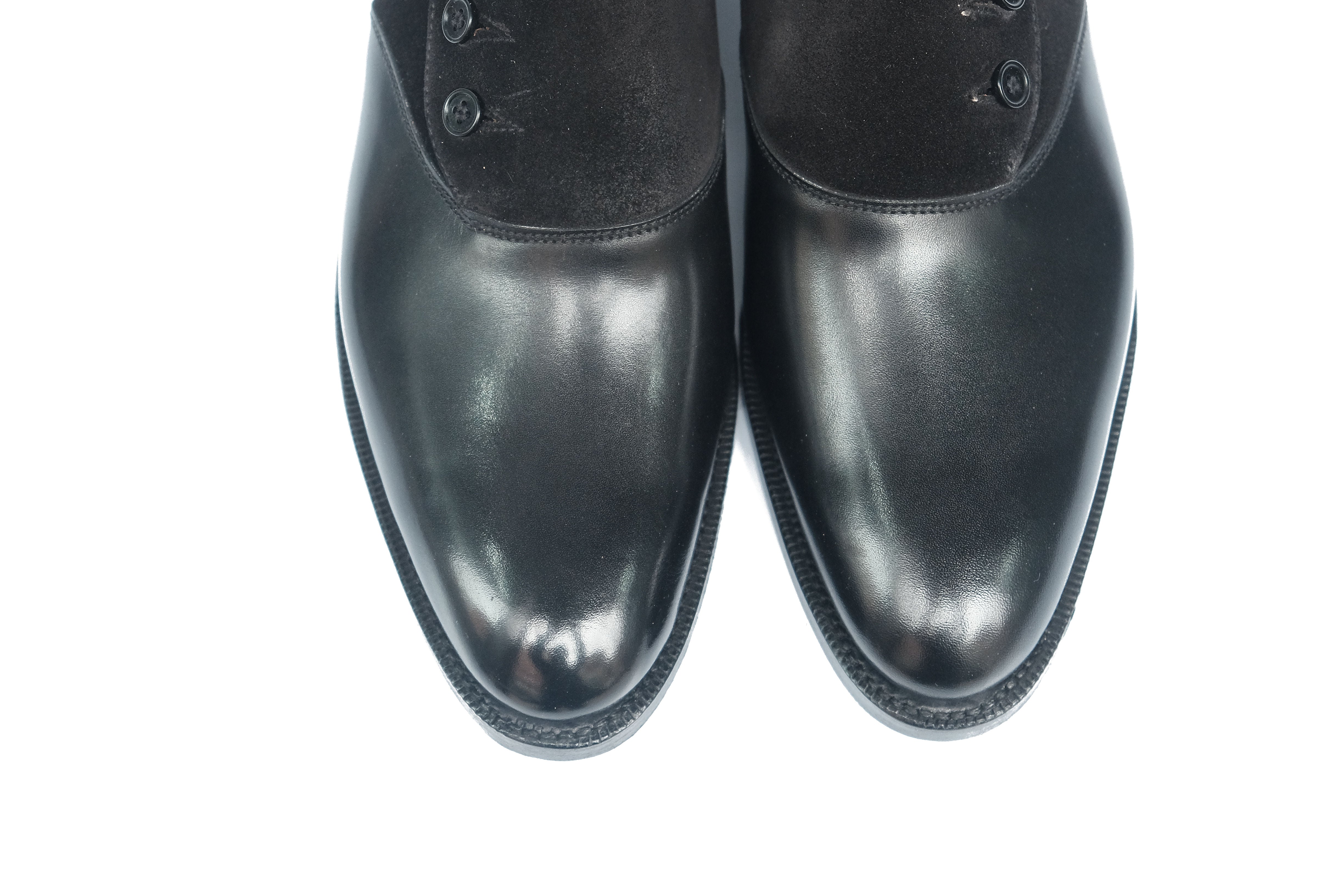 Aurora - MTO - Black Calf / Black Suede - TMG Last - Double Leather Sole-Made To Order Button Shoe Plain Toe-J.FitzPatrick Footwear