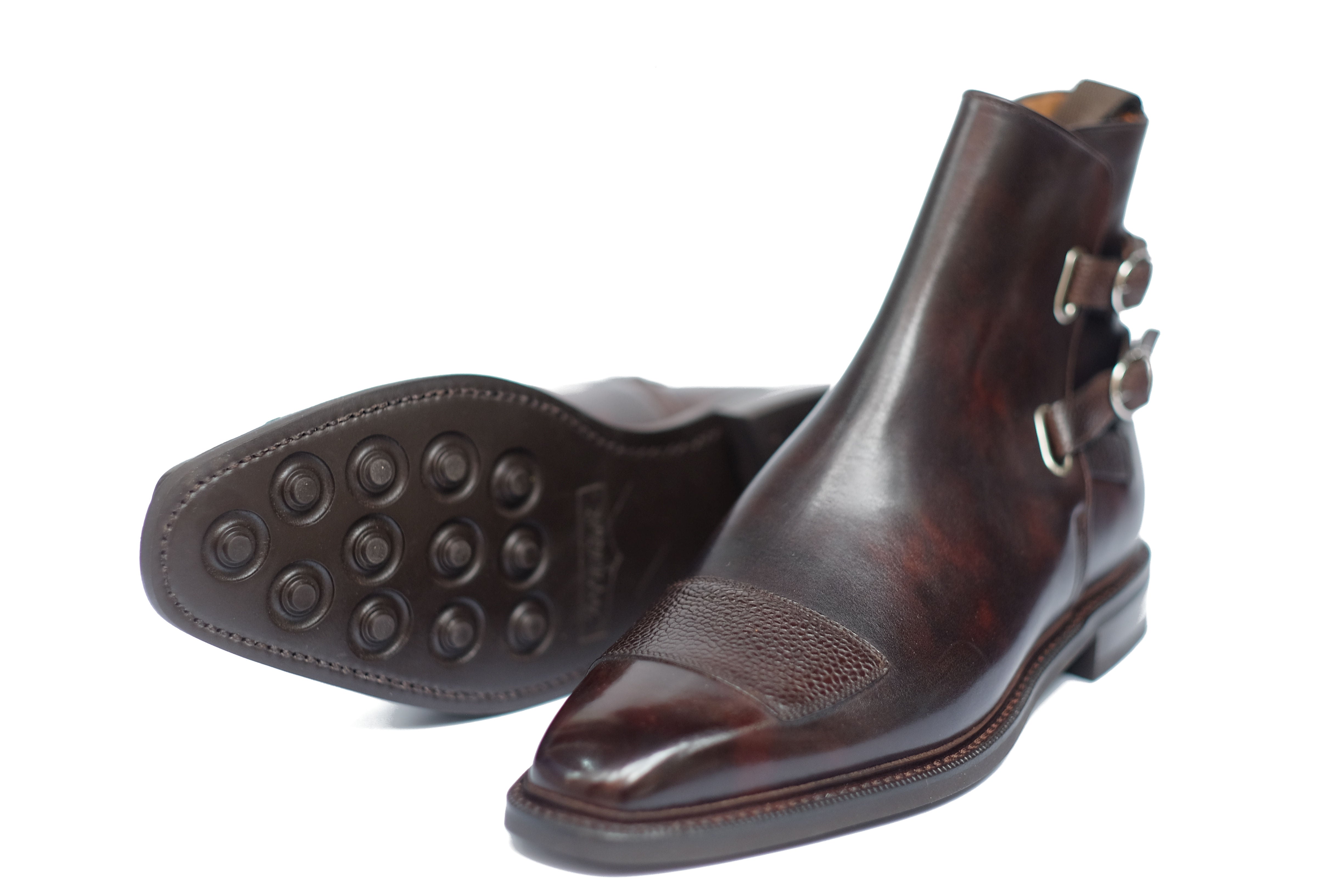 Barbosa - MTO - Dark Brown Museum Calf / Mid Brown Scotch Grain - MGF Last - Studded Rubber Sole - Storm Welt-Made To Order Jodhpur Boots-J.FitzPatrick Footwear