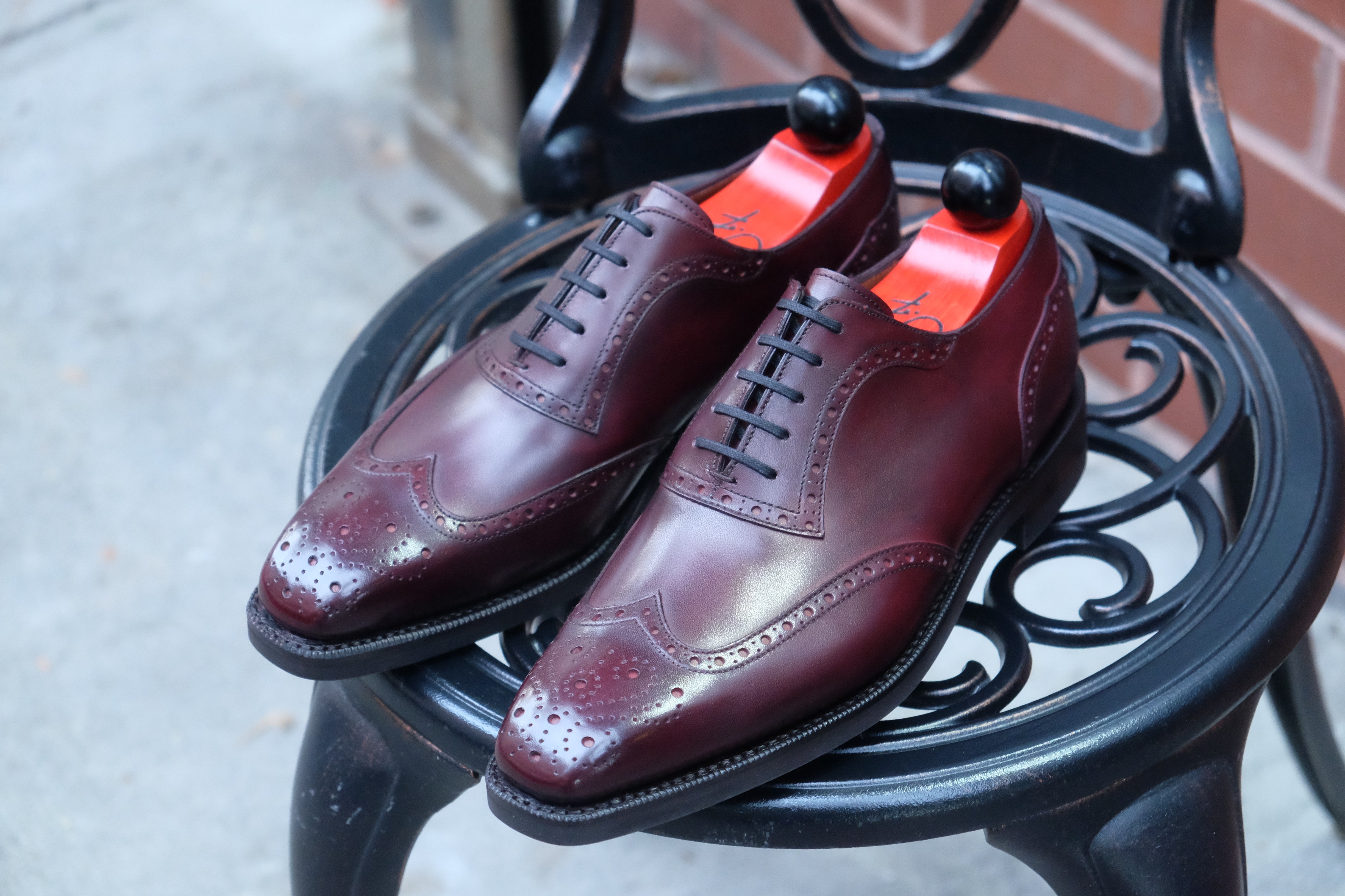 Couer d'Alene - MTO - Sangria Calf - MGF Last - Double Country Rubber Sole-Made To Order Wingtip Brogue Oxfords-J.FitzPatrick Footwear