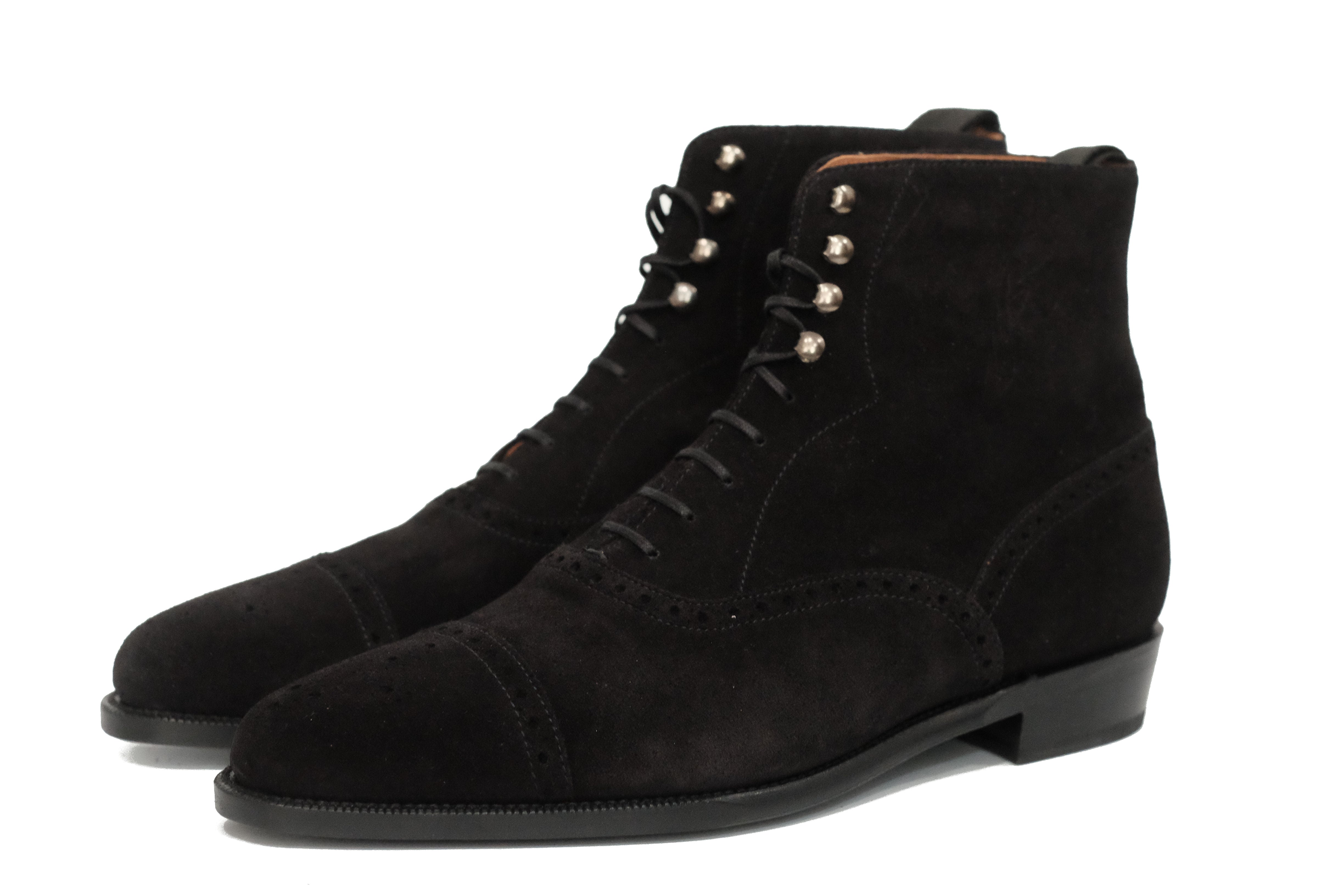 David - MTO - Black Suede - JKF Last - Single Leather Sole - Aged Silver Speed Hooks-Made To Order Boot Lace Laceup Oxford Balmoral-J.FitzPatrick Footwear