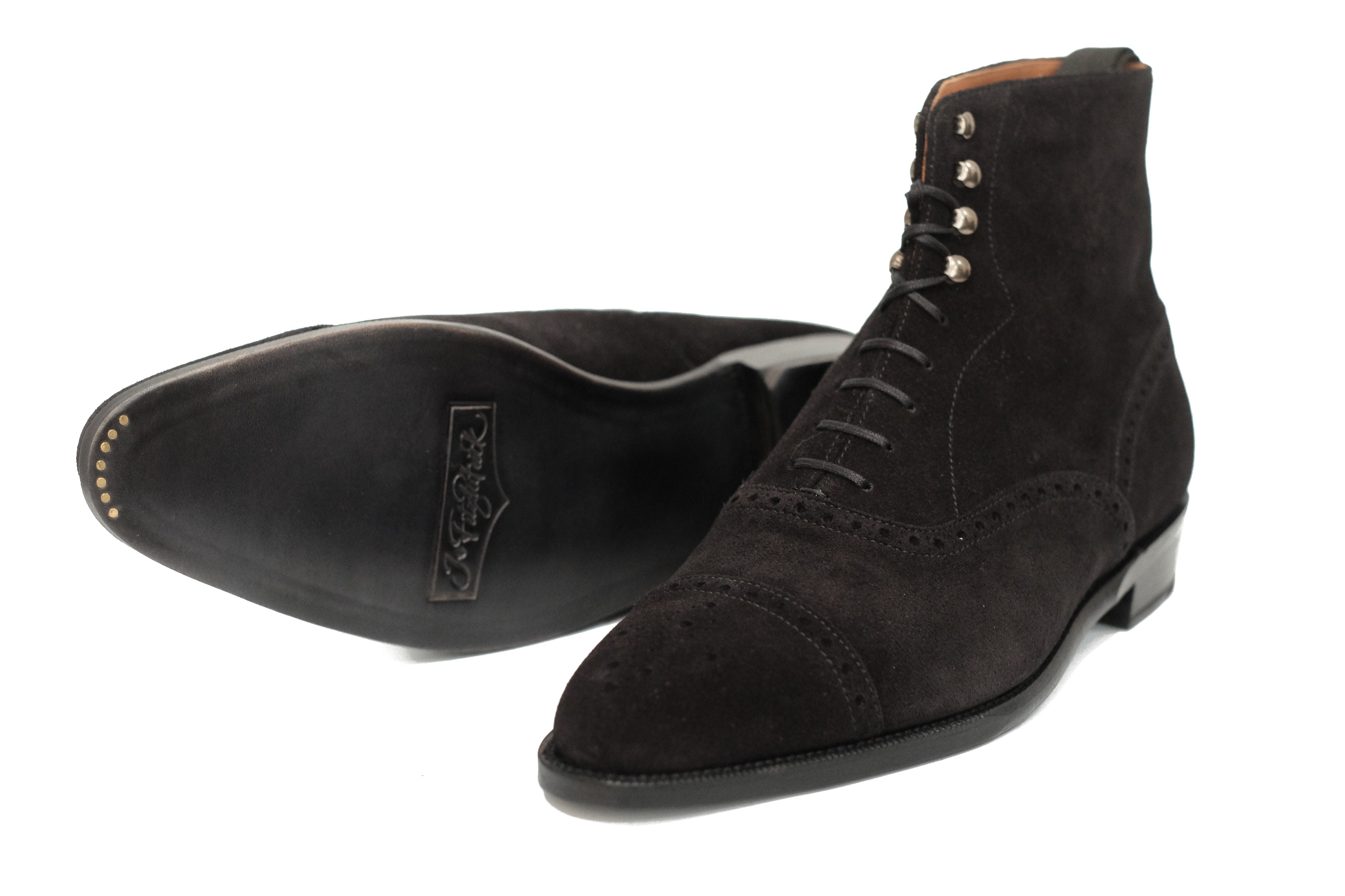 David - MTO - Black Suede - JKF Last - Single Leather Sole - Aged Silver Speed Hooks-Made To Order Boot Lace Laceup Oxford Balmoral-J.FitzPatrick Footwear