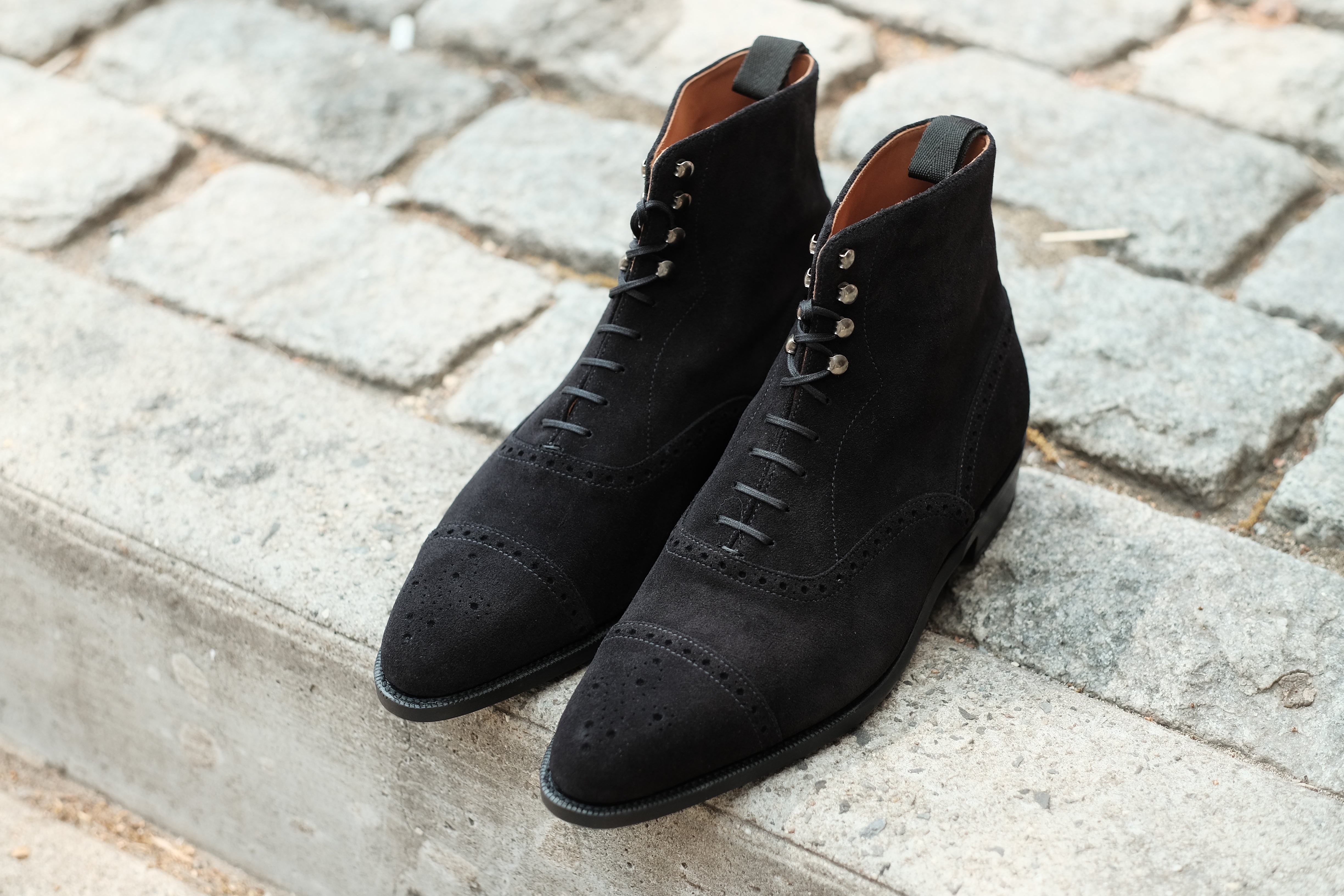 David - MTO - Black Suede - JKF Last - Single Leather Sole - Aged Silver Speed Hooks-Made To Order Boot Lace Laceup Oxford Balmoral-J.FitzPatrick Footwear