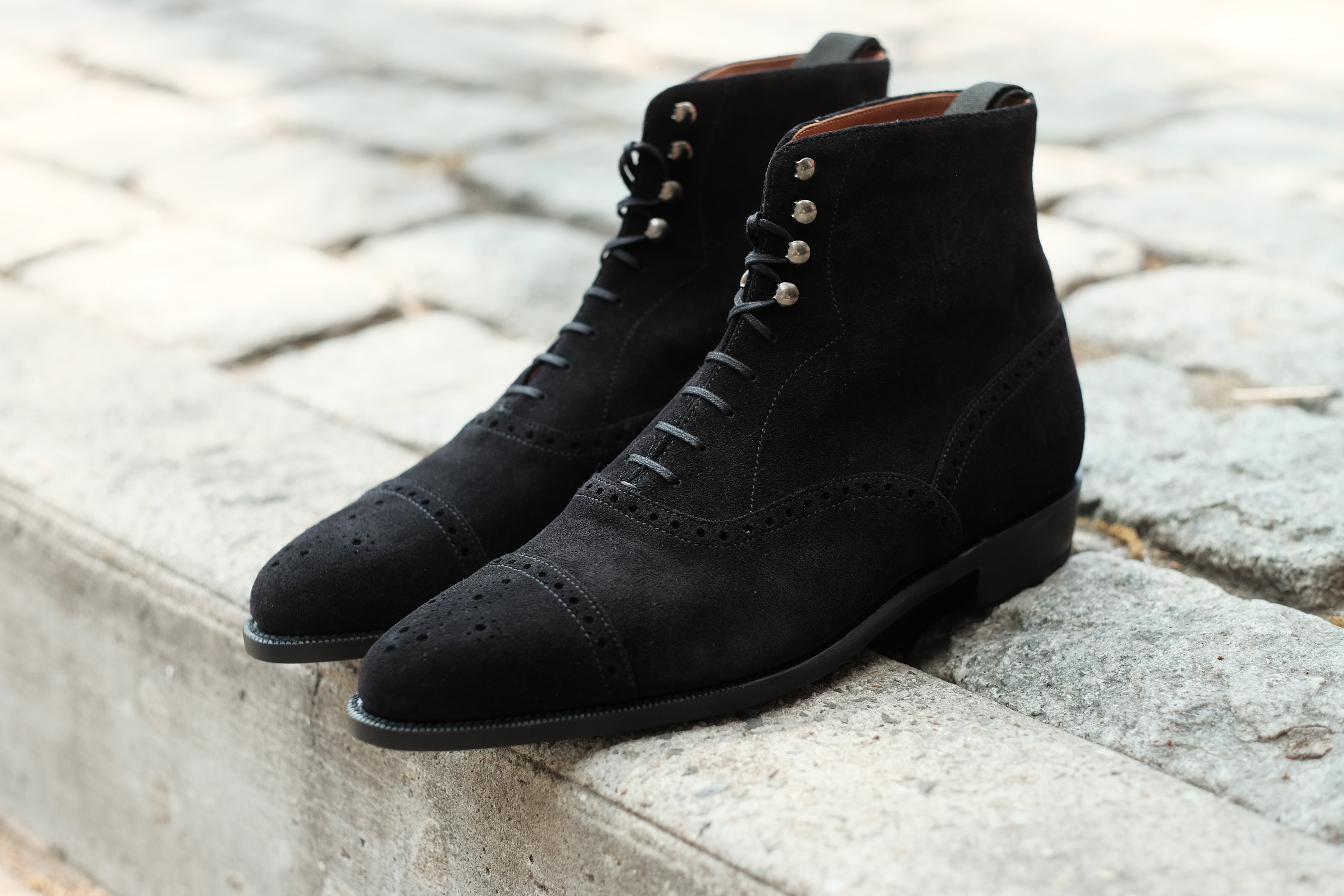 David - MTO - Black Suede - JKF Last - Single Leather Sole - Aged Silver Speed Hooks-Made To Order Boot Lace Laceup Oxford Balmoral-J.FitzPatrick Footwear