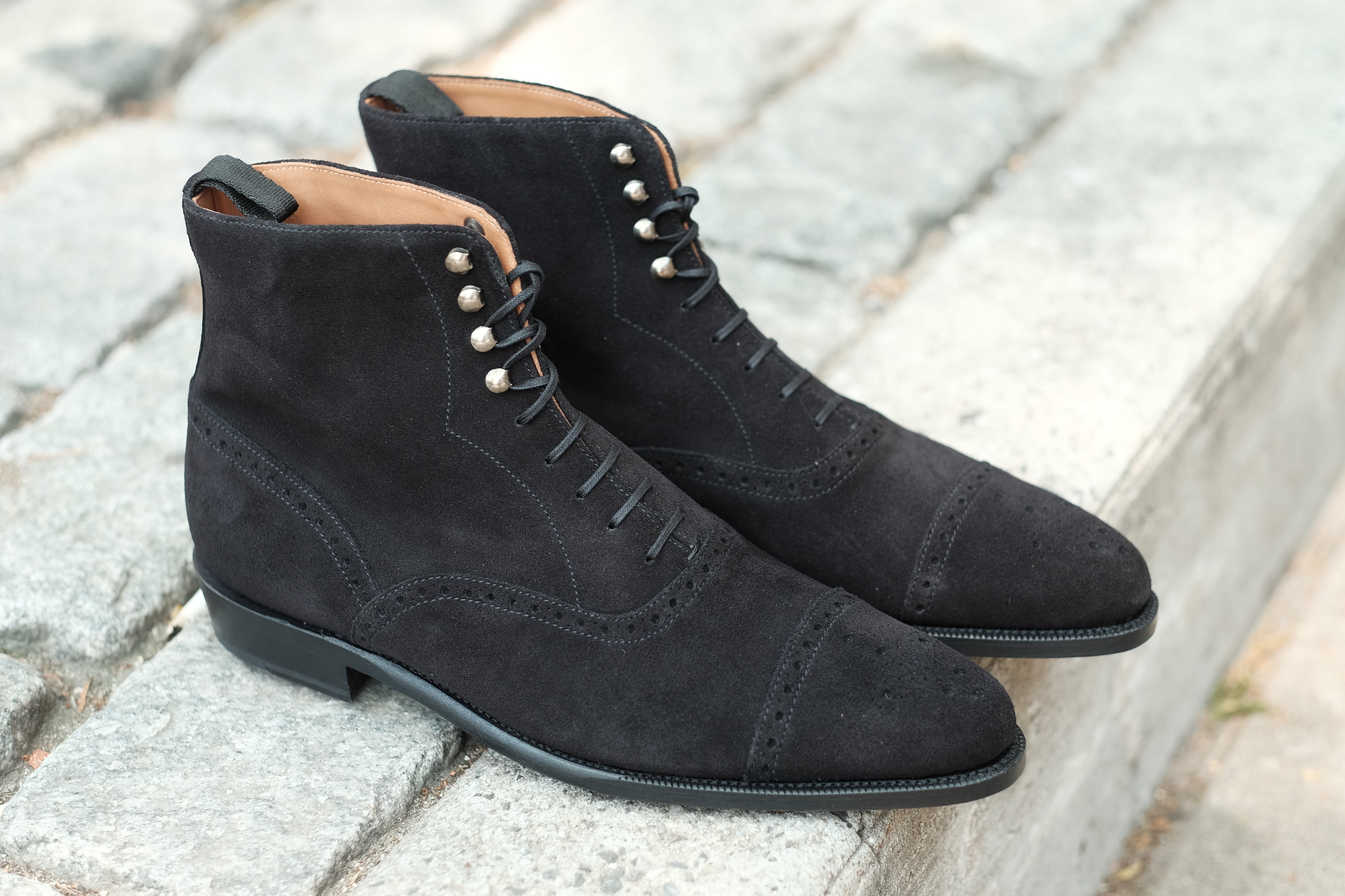 David - MTO - Black Suede - JKF Last - Single Leather Sole - Aged Silver Speed Hooks-Made To Order Boot Lace Laceup Oxford Balmoral-J.FitzPatrick Footwear