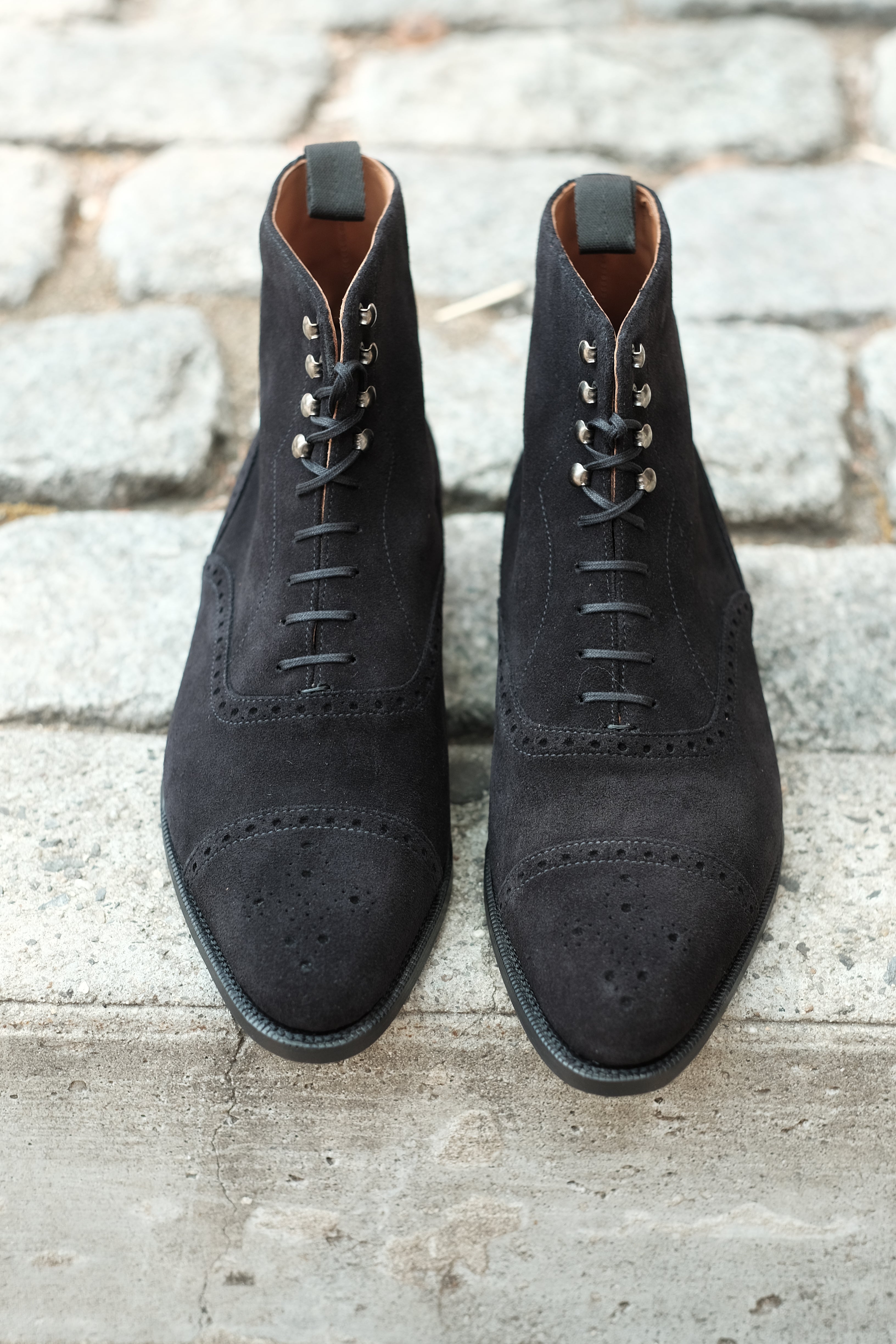 David - MTO - Black Suede - JKF Last - Single Leather Sole - Aged Silver Speed Hooks-Made To Order Boot Lace Laceup Oxford Balmoral-J.FitzPatrick Footwear